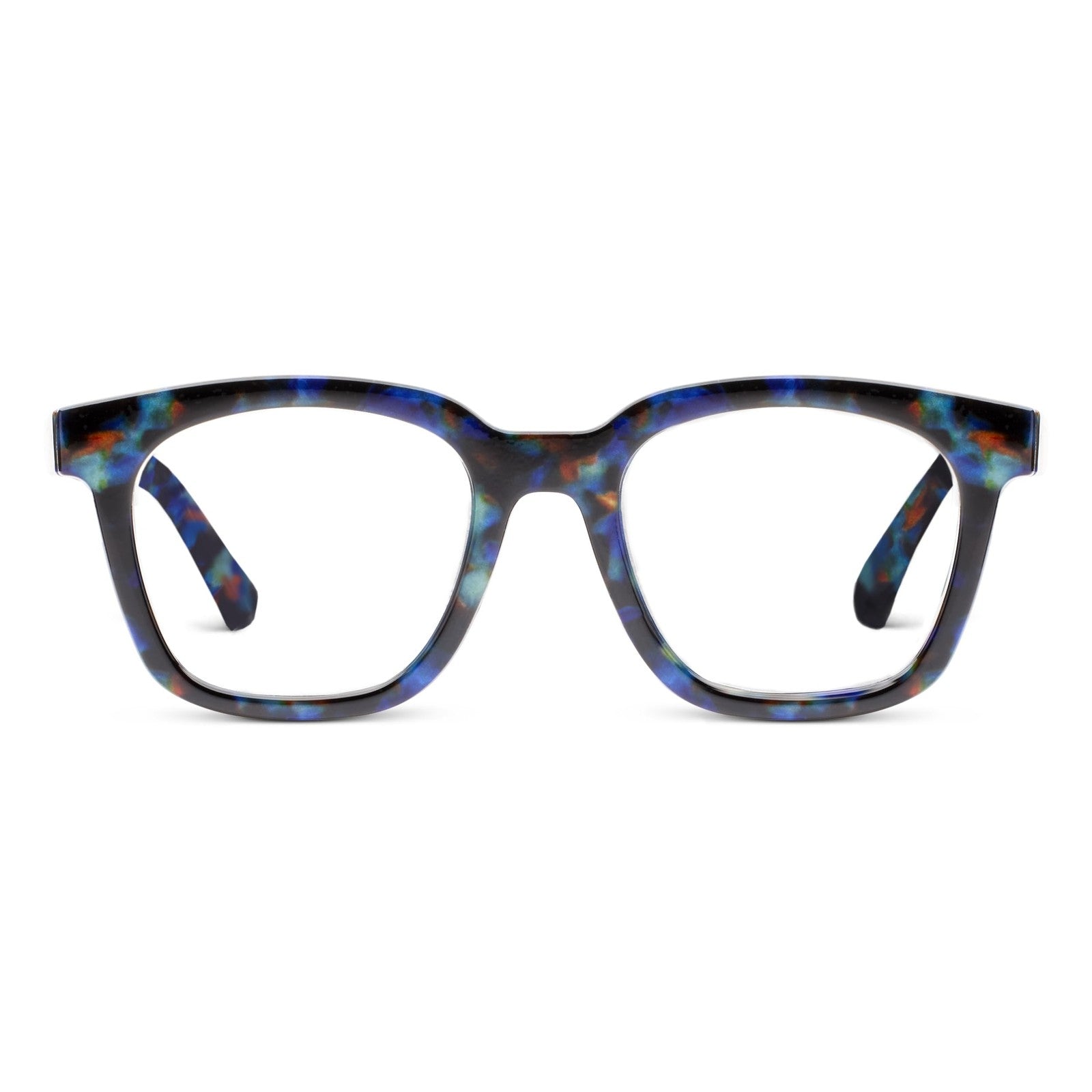 Peepers by PeeperSpecs cobalt tortoise +1.75 reading glasses with stylish, rounded frames, detailed tortoise pattern, and clear lenses.