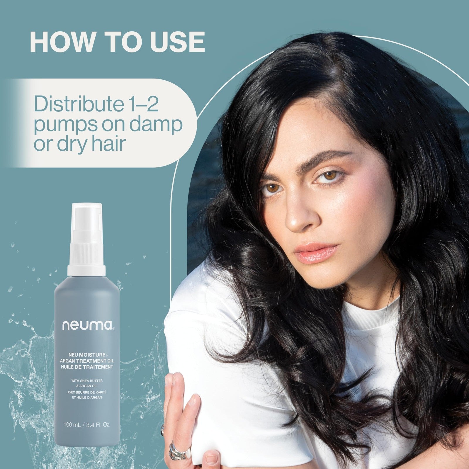 Neuma Neu Moisture Argan Treatment Oil bottle with dropper shown, designed for hydrating and nourishing hair.