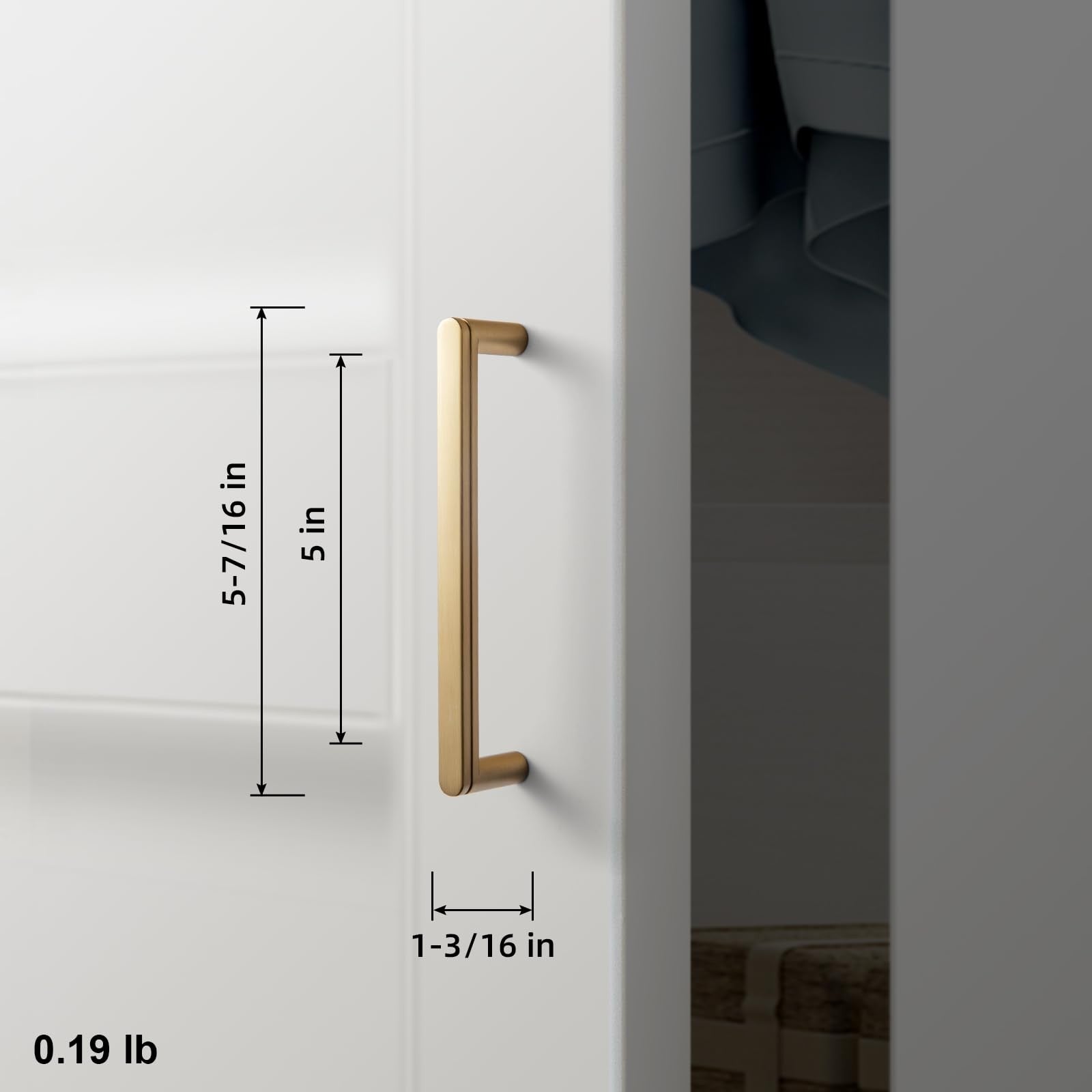 Goo-Ki 6-pack 5-inch Champagne Bronze cabinet pull handles with decorative grooved T-style design on a kitchen cabinet.