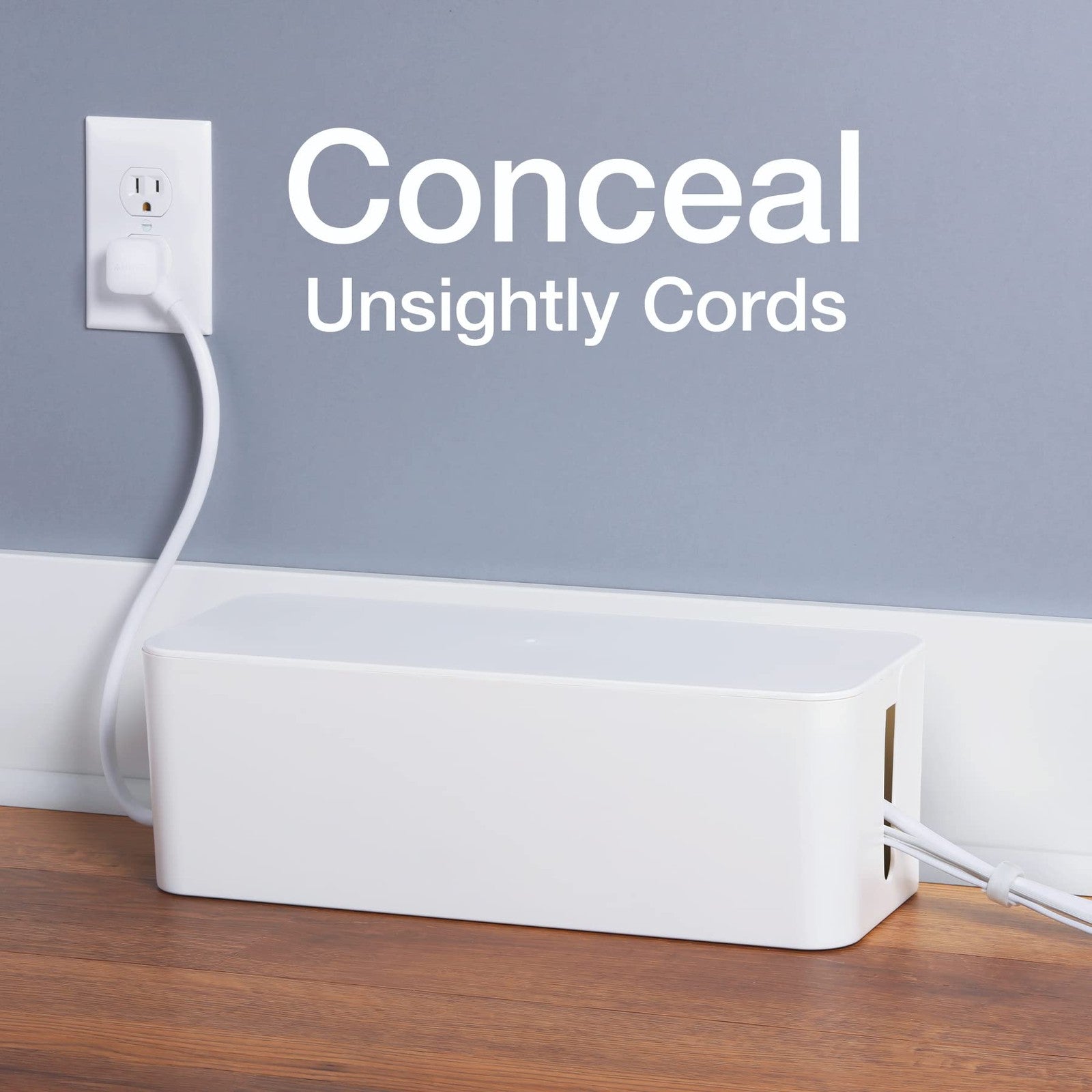 Oxford Cable Management Boxes 3-pack with small, medium, large sizes and 15 cable ties, designed for organizing electrical cords.