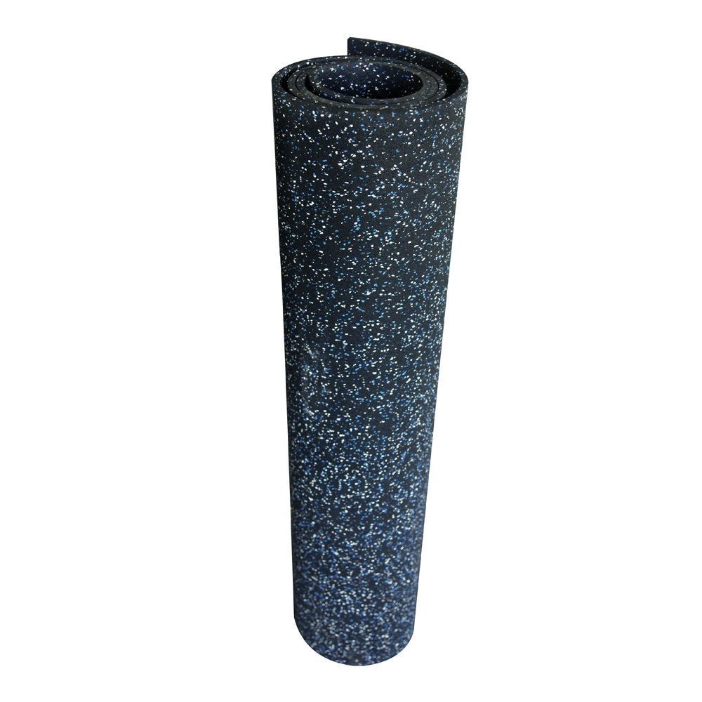 Blue Rubber-Cal Elephant Bark floor mat, 3/16-inch thick, measuring 4 by 7.5 feet, with textured rubber surface.