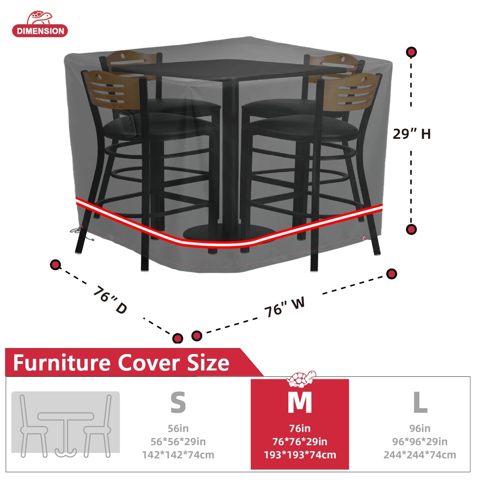 Heavy-duty waterproof Turtle Life patio furniture cover for square outdoor sets, made of durable material to protect furniture.