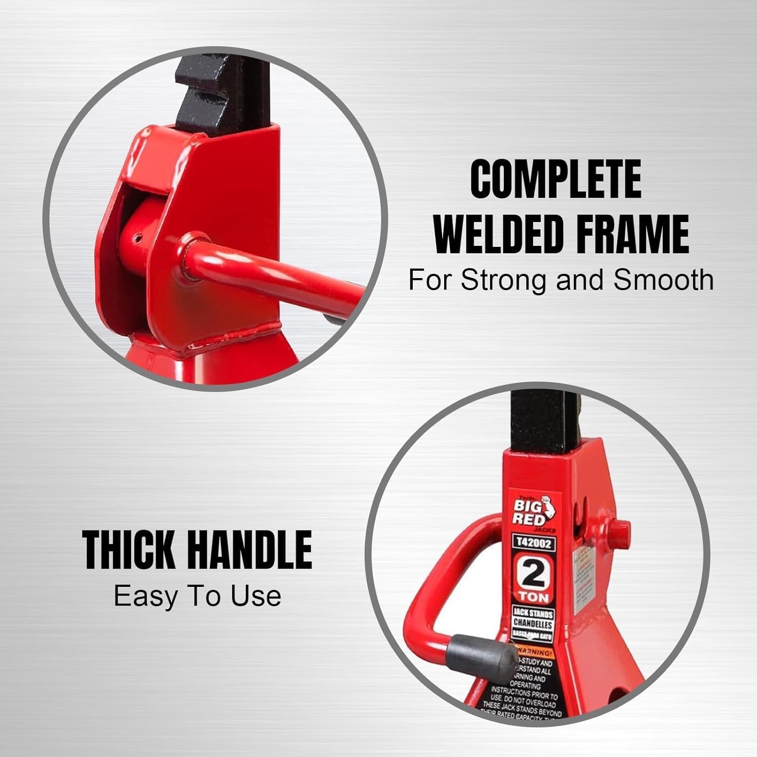 Pair of BIG RED 2-ton steel car jack stands, adjustable for automotive cars and sedans, shown in a sturdy, black finish.