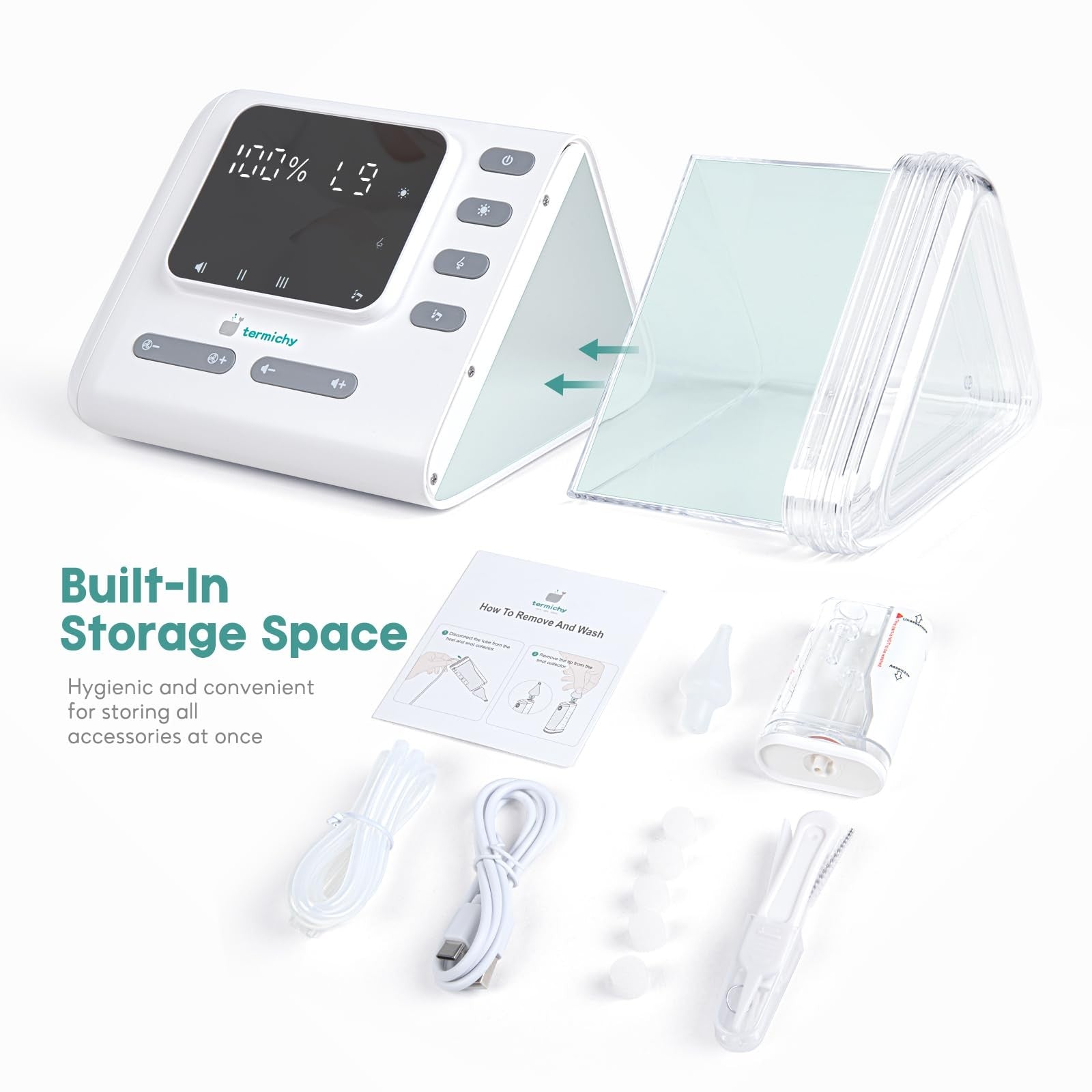 Termichy electric nasal aspirator for babies with rechargeable design and 9 adjustable suction levels, shown in the image.