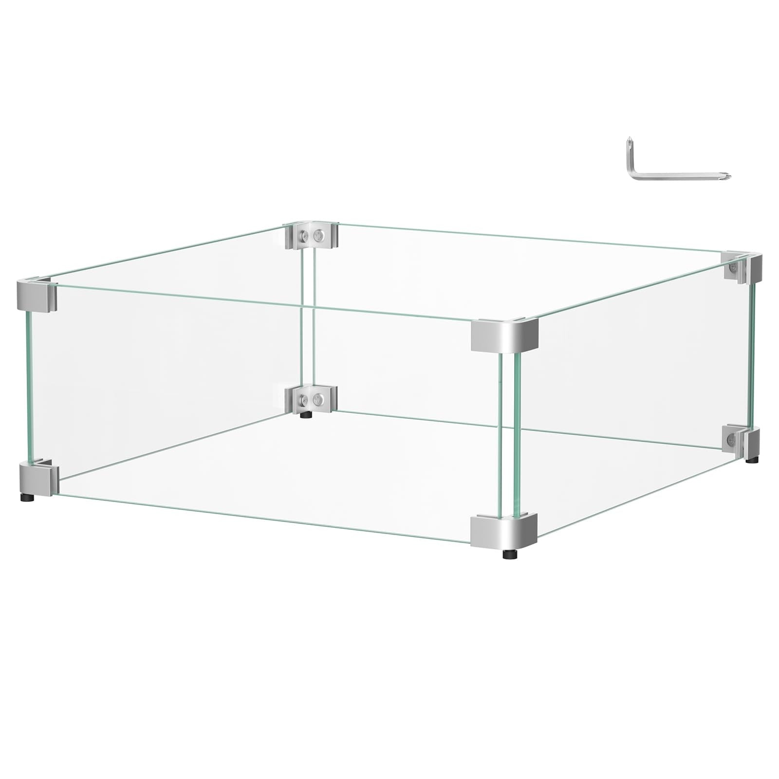 BriSunshine 16x16x6 inch glass wind guard for propane gas fire pit table, square-shaped, clear safety shield for outdoor fire features