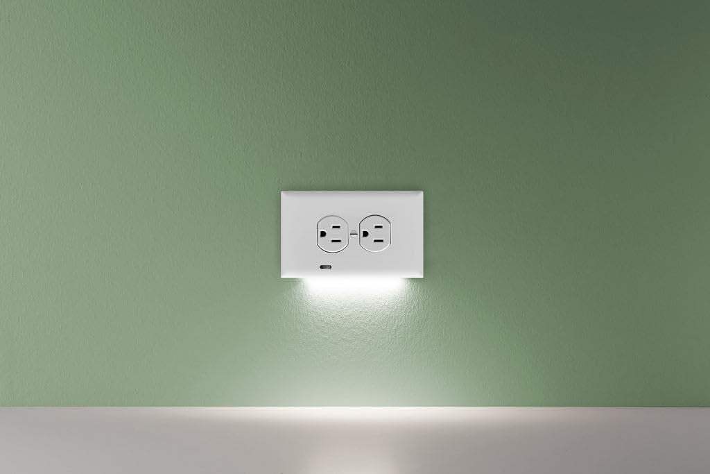 SnapPower GuideLight Plus white LED night light wall plate 2-pack for GFCI outlets horizontal design