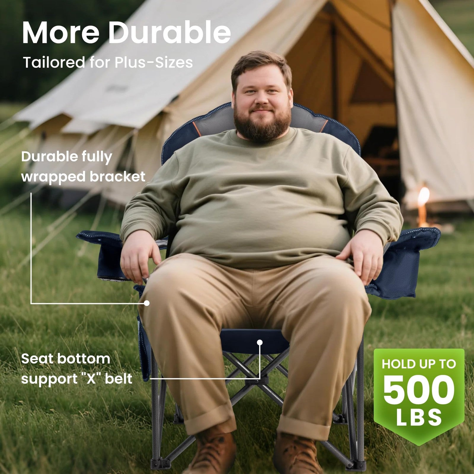 Foristrail oversized camping chair, heavy-duty portable folding chair with cup holder, designed for outdoor camping and outdoor seating.