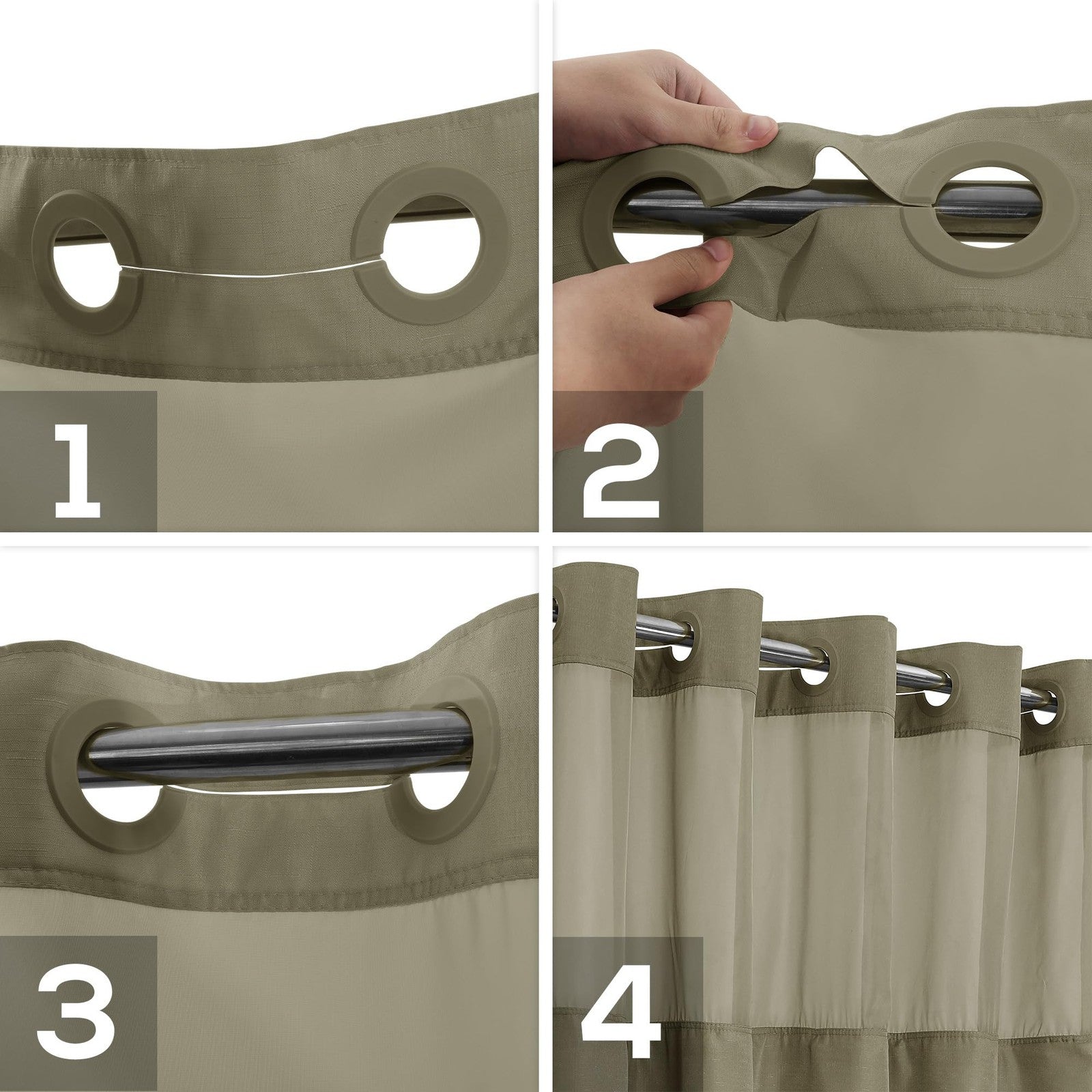 Textured shower curtain and PEVA liner set with no hooks, featuring a slub design, measuring 71 inches wide.