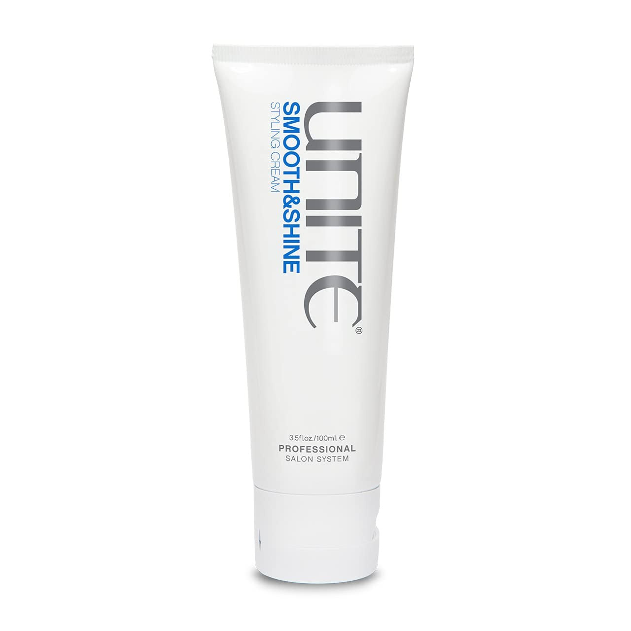 UNITE Hair SMOOTH&SHINE Styling Cream jar showing the product label and 3.5 oz size, designed to tame frizz and add shine.