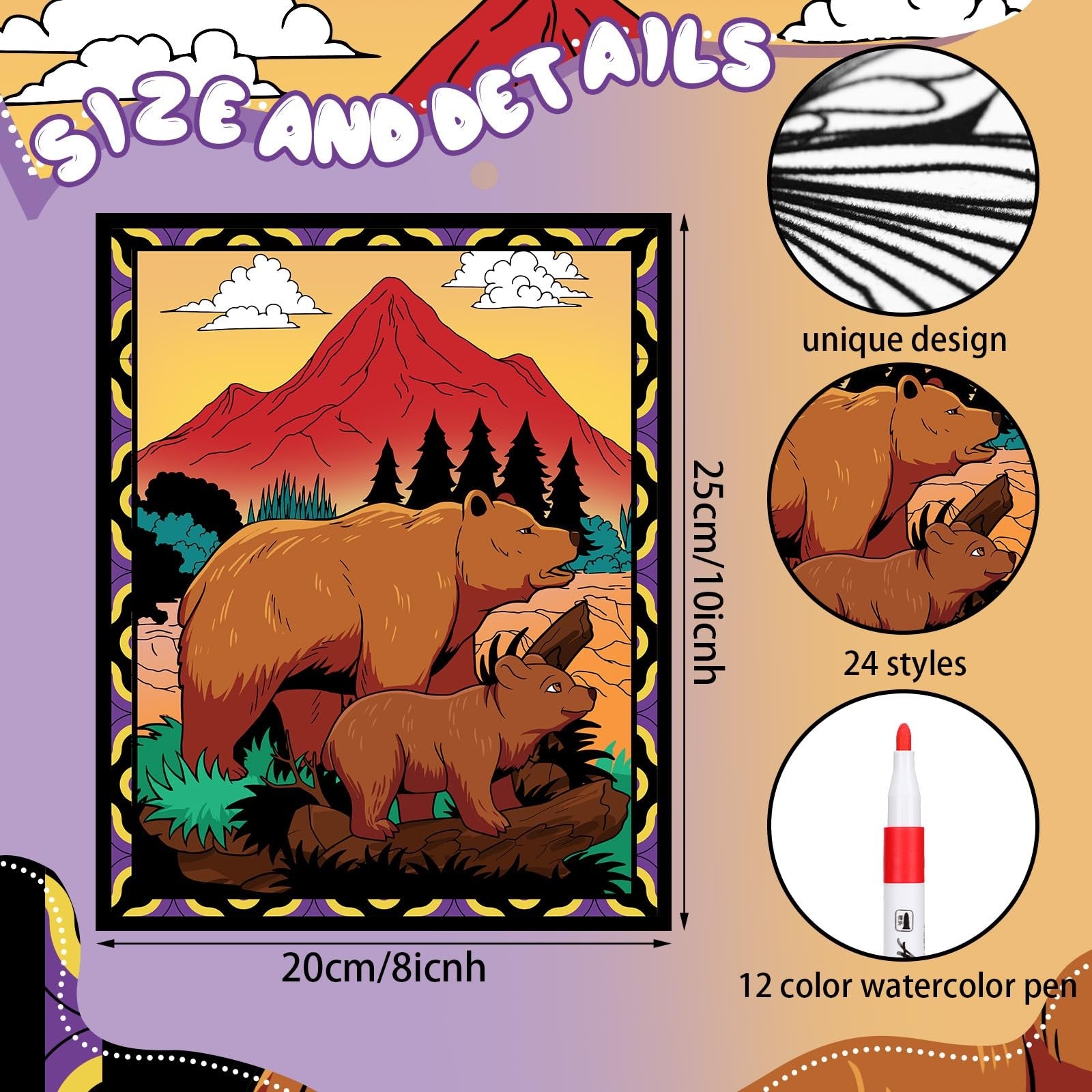 Zhanmai pack of 48 velvet coloring posters with watercolor pens featuring National Parks scenes for creative art projects.