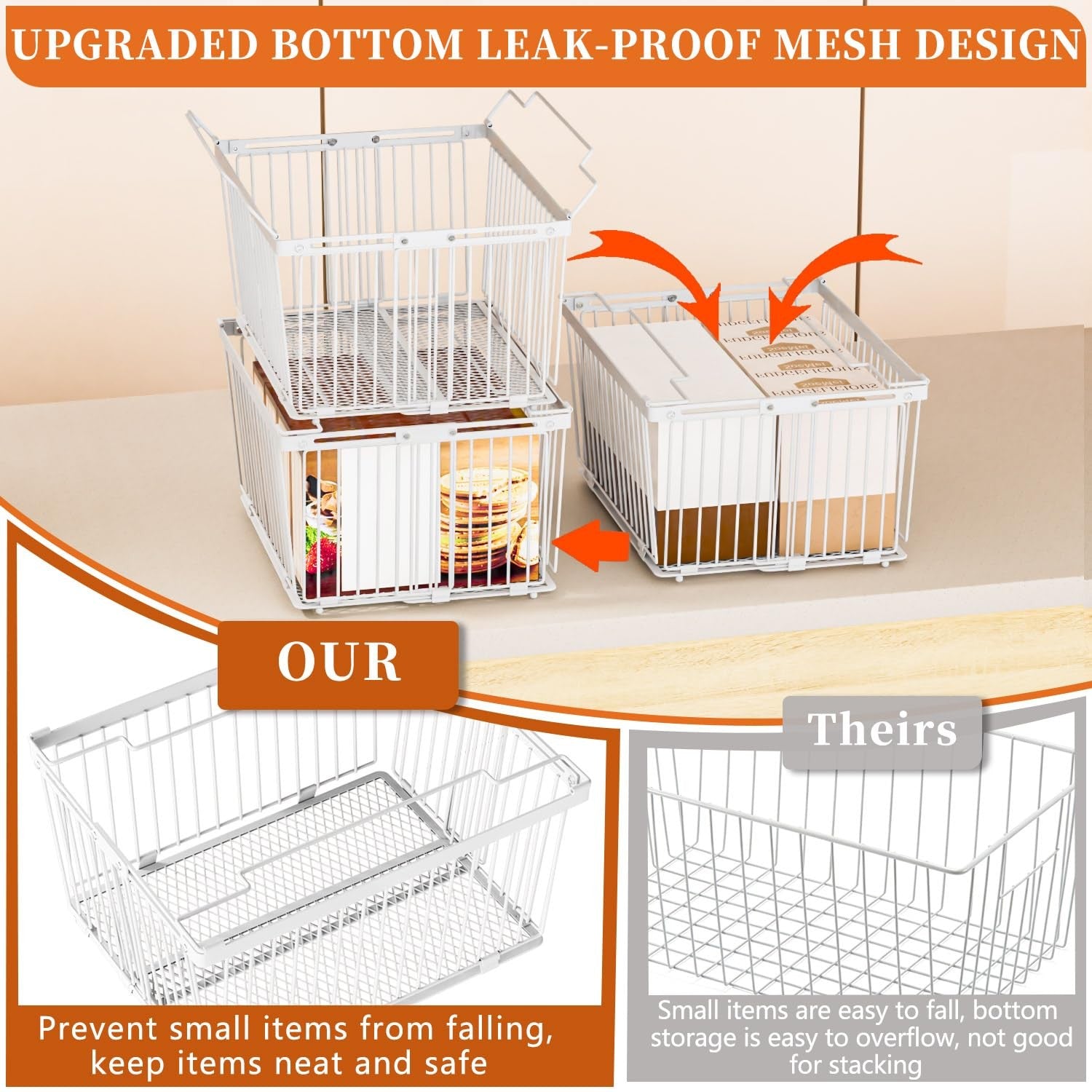 Anjuban large freezer organizer bins with leak-proof bottom, designed for 5 to 9 cu ft freezers, featuring netfit adjustable compartments.