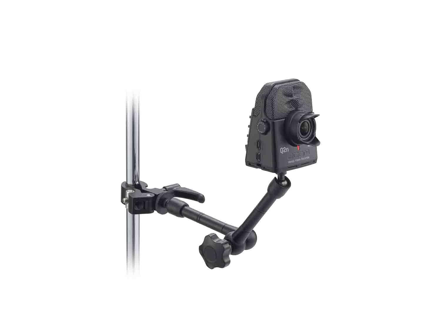 Zoom HRM-11 Handy Recorder mount with 11-inch arm and clamp, designed for secure attachment and stable audio recording.