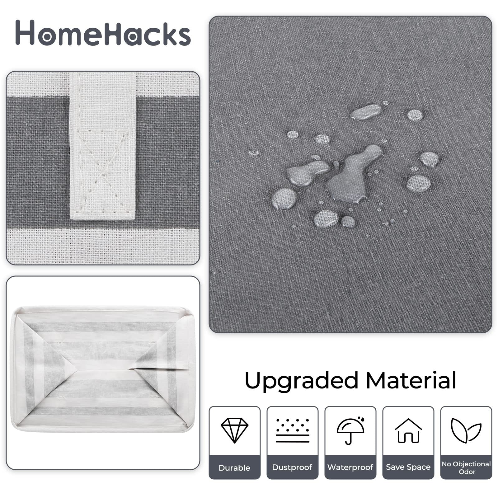 HomeHacks 4-pack large waterproof laundry baskets with sturdy freestanding design, perfect for organizing laundry.