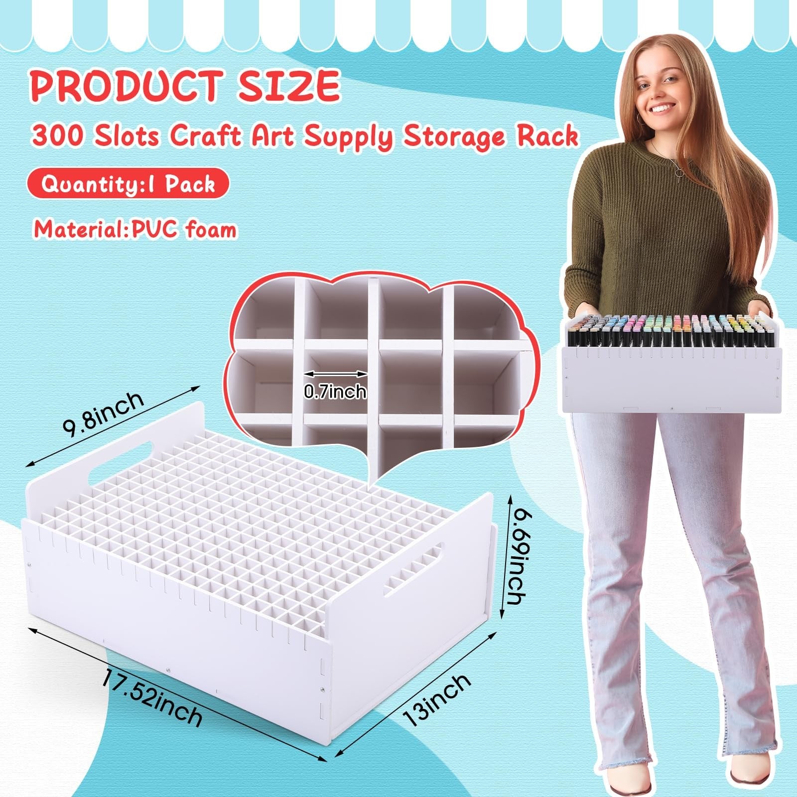 Sunnychicc marker pen organizer holder with multiple compartments for storing colored art markers and pens.