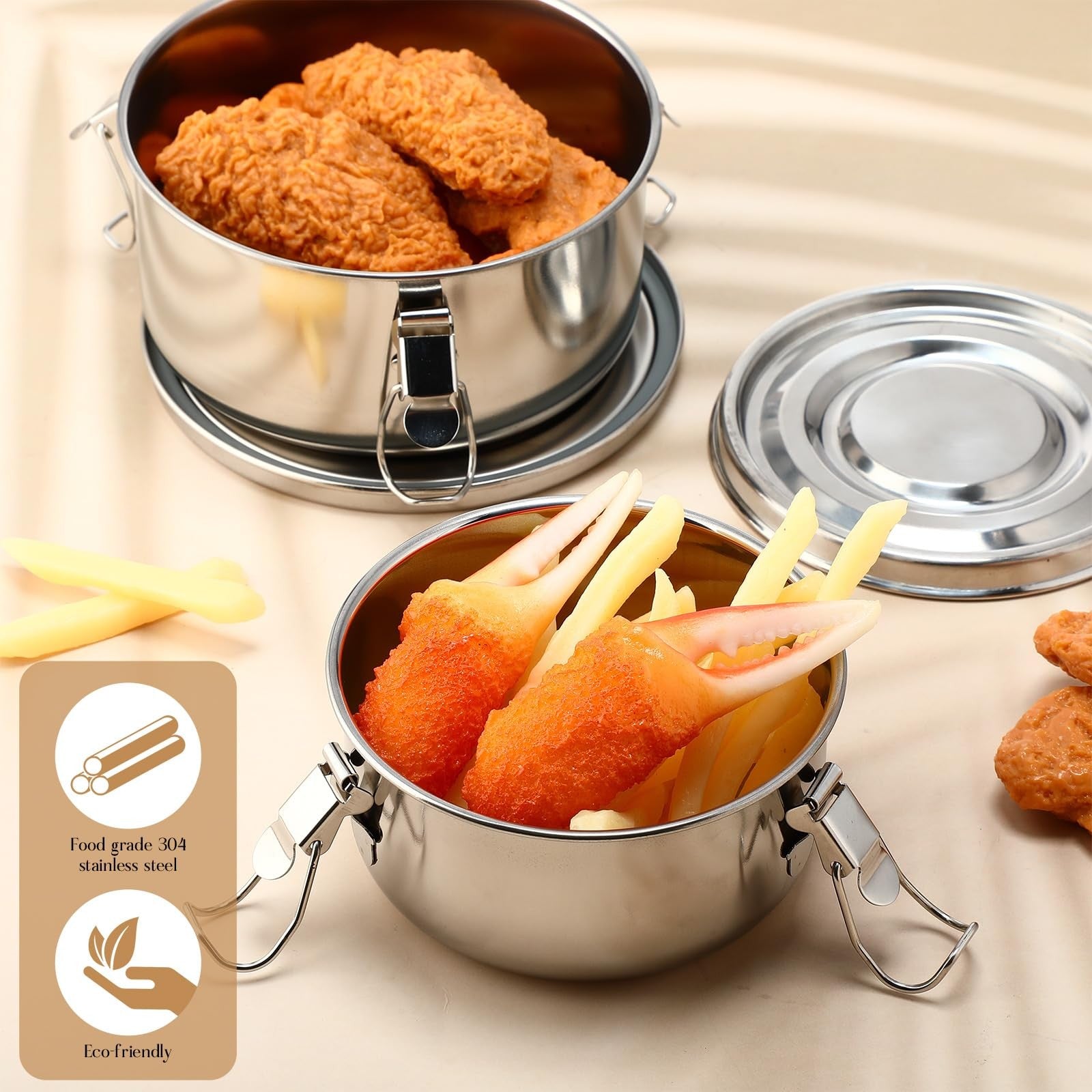 Skybooly 6-pack stainless steel bento boxes with lockable leak-proof clips, ideal for food storage and on-the-go meals.