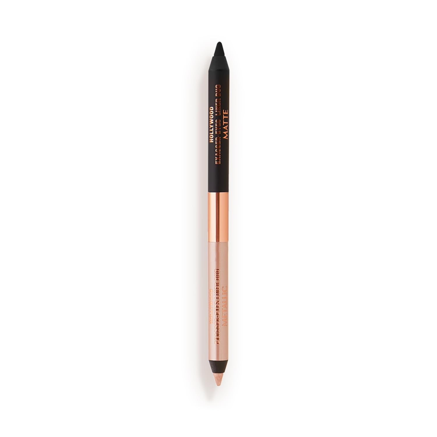 Charlotte Tilbury Exagger-Eyes Eyeliner Duo with dual-ended, smudge-proof black and brown eyeliners on a white background.