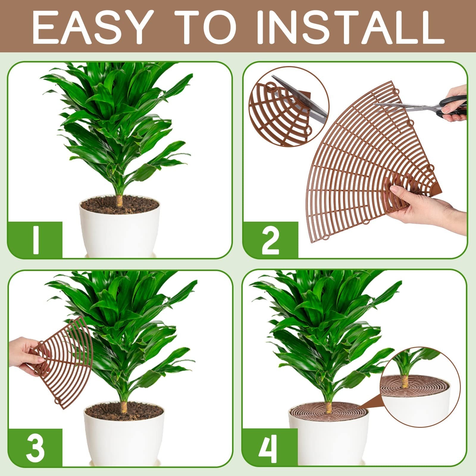 Set of four Newtay plant pot grid soil protectors, cuttable flower covers for garden and plant protection.