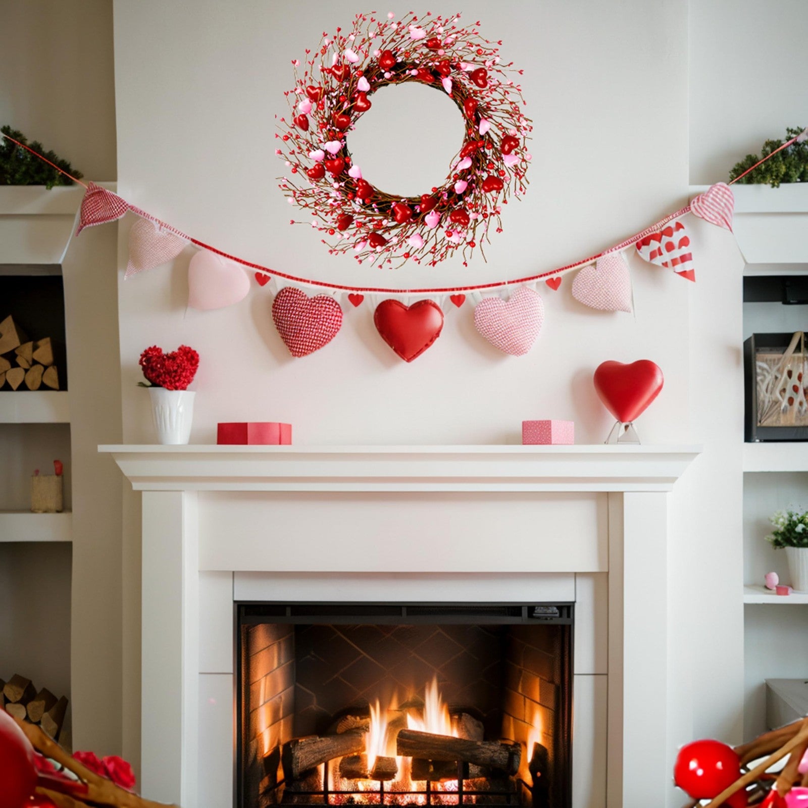 WSTPUPU Valentine's Day wreath, 20-inch front door decoration with red and pink accents, perfect for Valentine's Day celebrations.