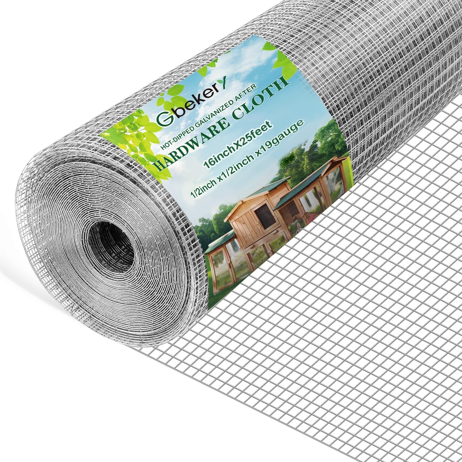 Gbekery 1/2 inch hardware cloth, 16in x 25ft, 19 gauge, hot-dip galvanized after welding for durability and rust resistance.