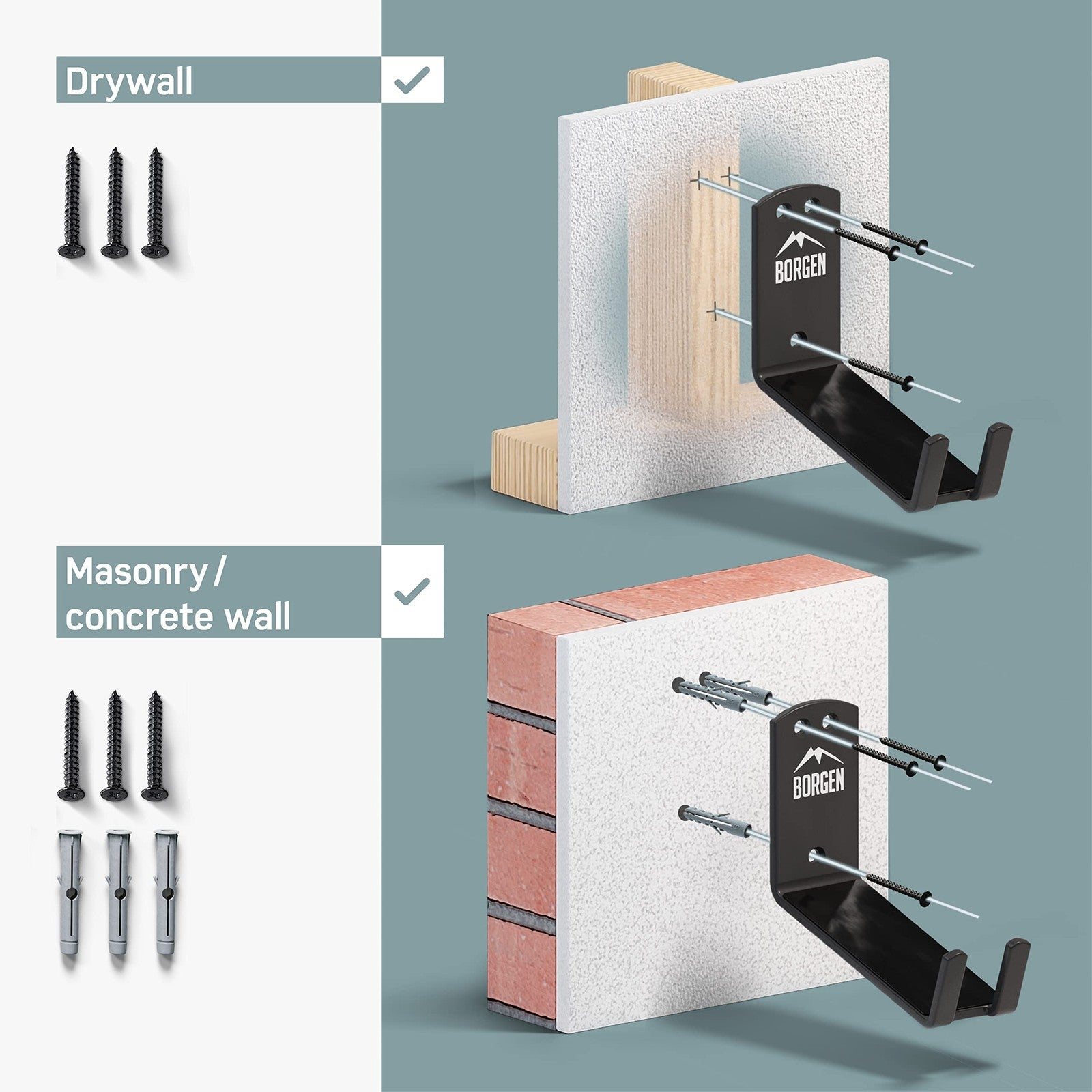 Borgen bike wall mount pedal hook for e-bikes, mountain bikes, and road bikes, securely holding bicycle pedals on the wall.