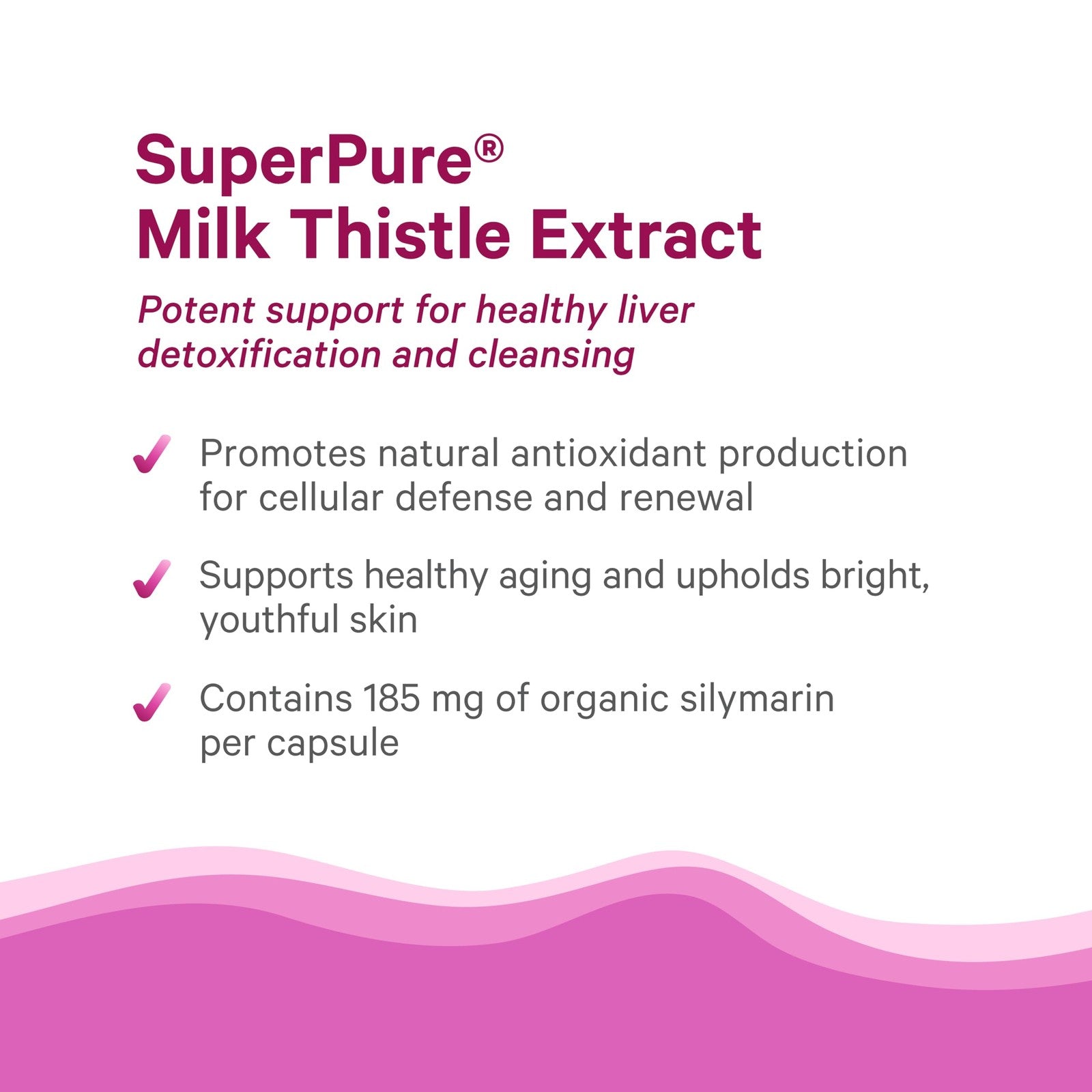 Pure Synergy SuperPure Milk Thistle extract capsules for liver detox and cleansing, shown in a clear bottle with label.