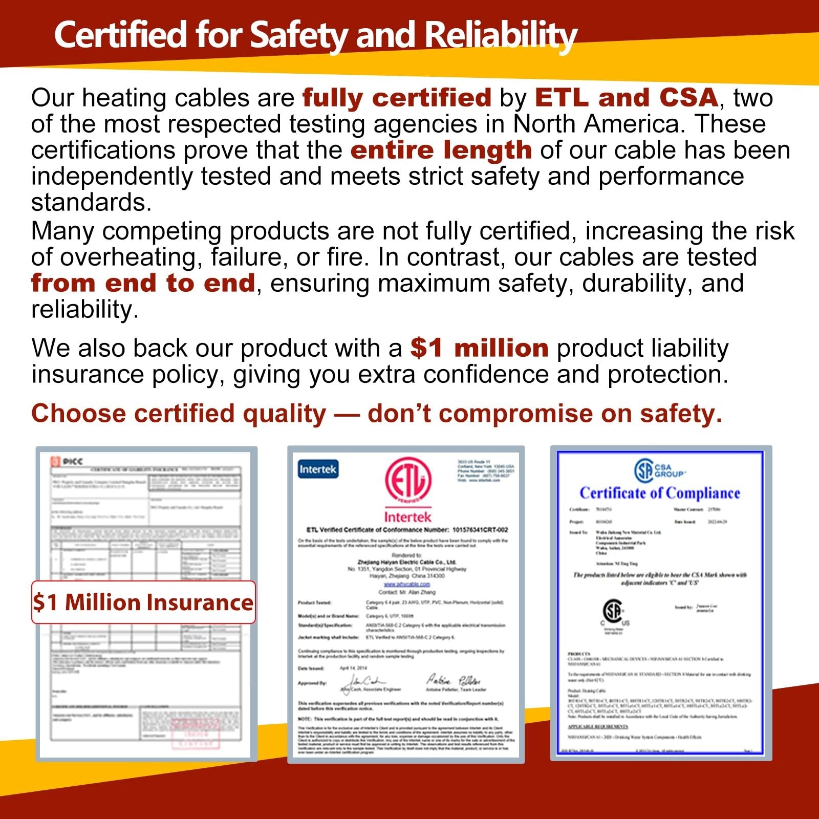 TOPDURE pipe heat cable for freeze protection, energy-saving water pipe heating cable with ETL C certification shown in the image.