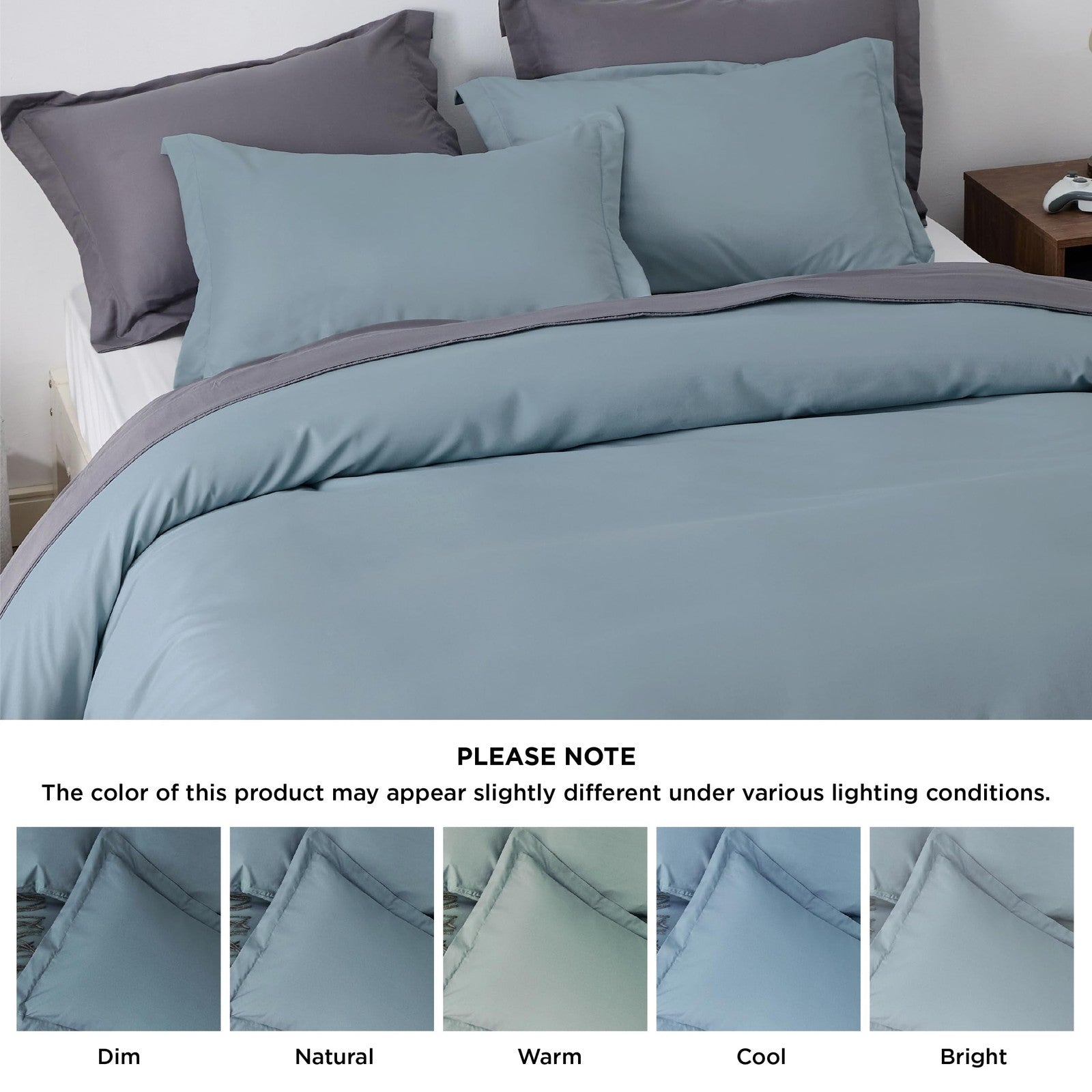 Bedsure full size duvet cover set featuring soft double brushed bedding for kids and adults, shown in a cozy bedroom setting.