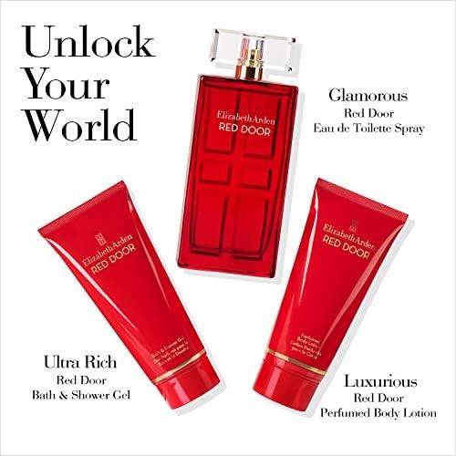 Elizabeth Arden Red Door perfumed body powder in a 5.3oz container, with elegant packaging and a smooth, silky texture.