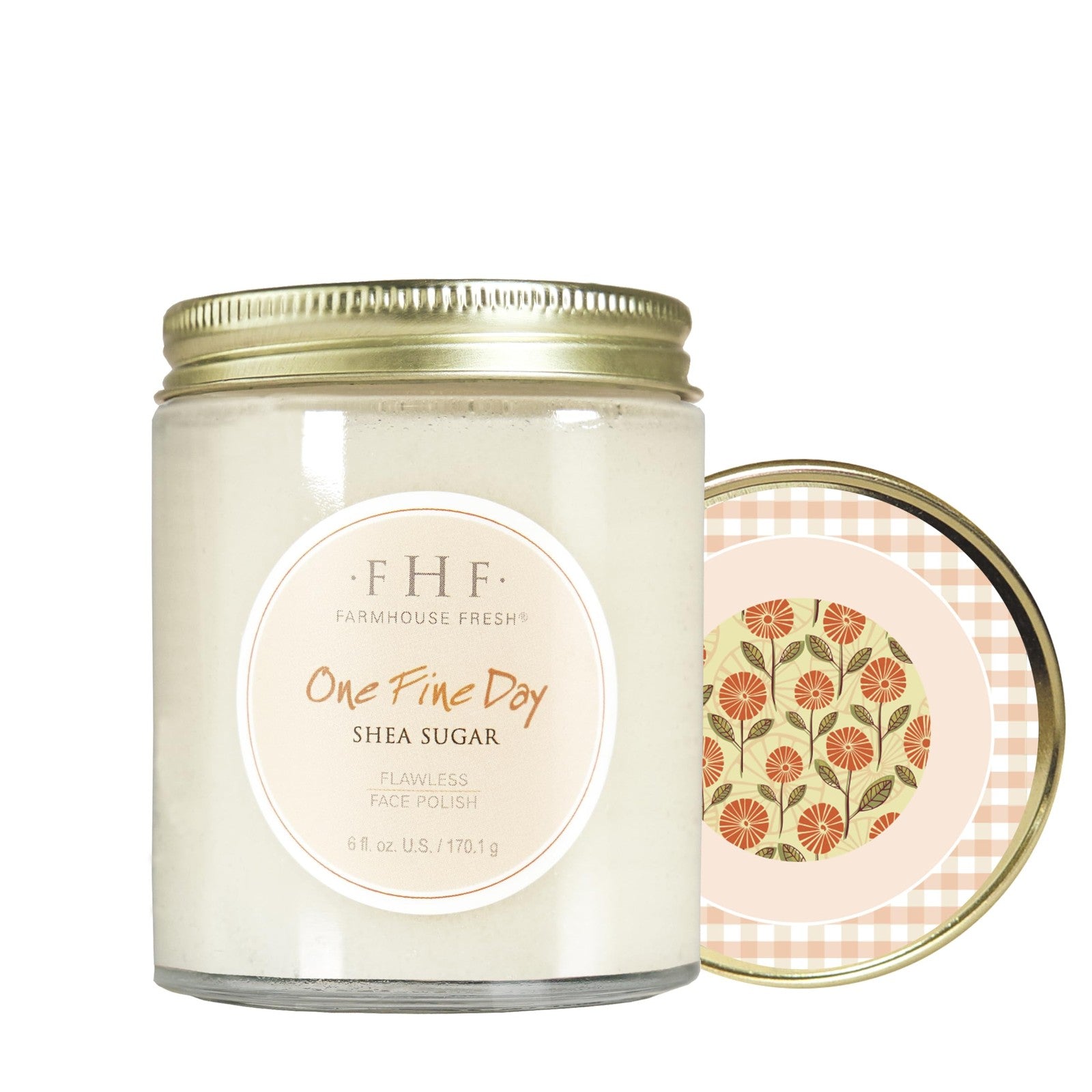 FarmHouse Fresh Sugar Face Scrub with gentle exfoliating texture and natural ingredients in a clear jar.