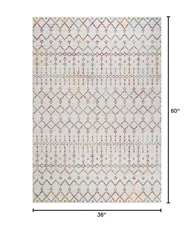Jonathan Y boho vintage Moroccan diamond area rug in ivory and multicolor, 3x5 feet, indoor decorative rug with geometric pattern.