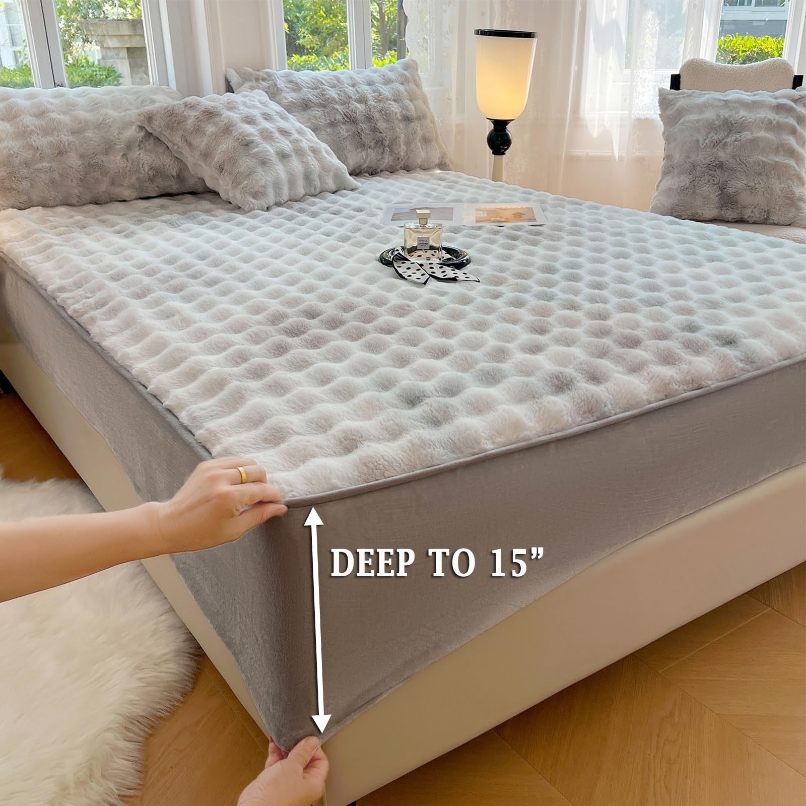 Twin size plush shaggy fitted sheet by ZIQINPSQ with velvet faux fur bottom, soft and cozy for comfortable bedding.