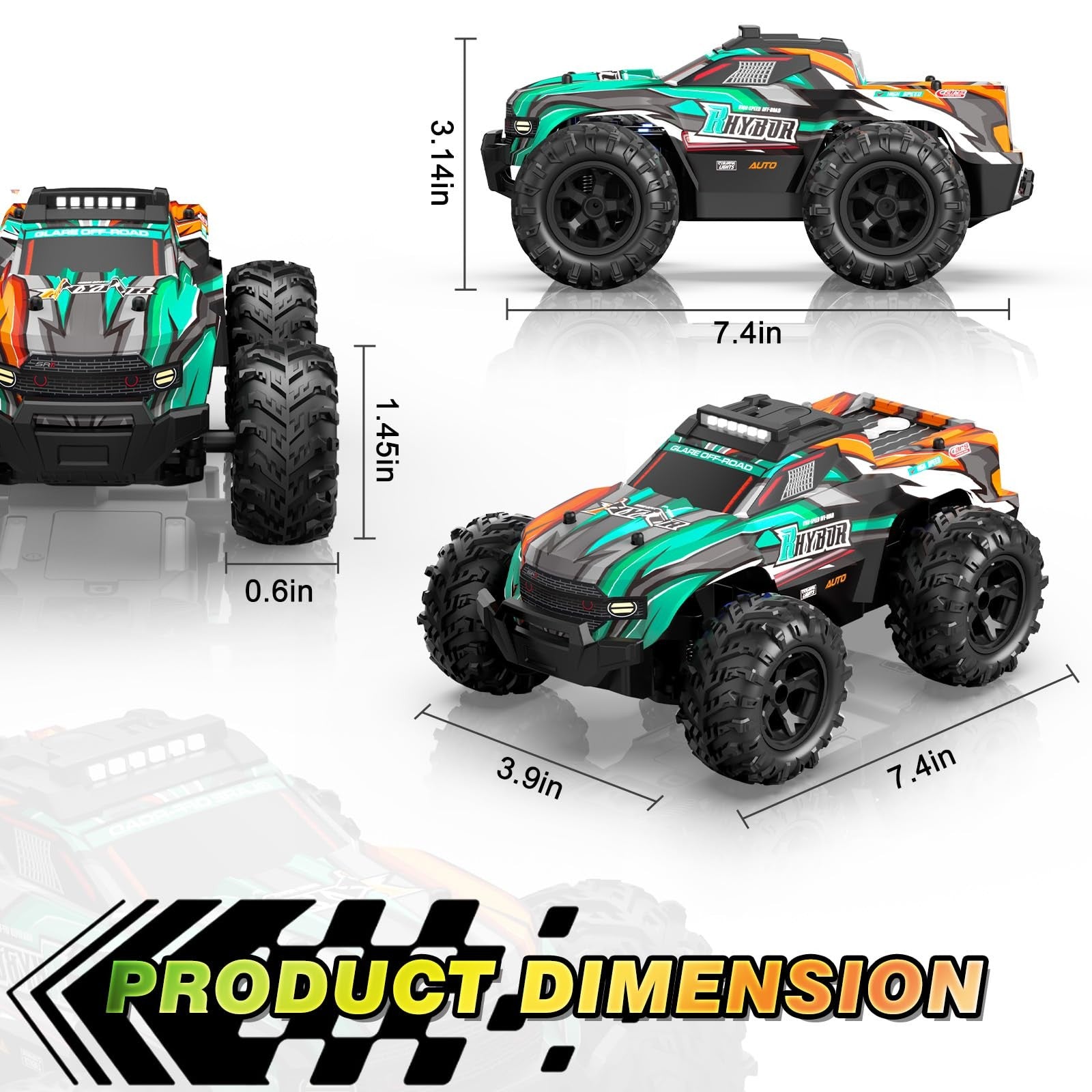 BLUEJAY 1:16 scale remote control car, all terrain high-speed RC truck with blue body and rugged tires for boys to play outdoors.
