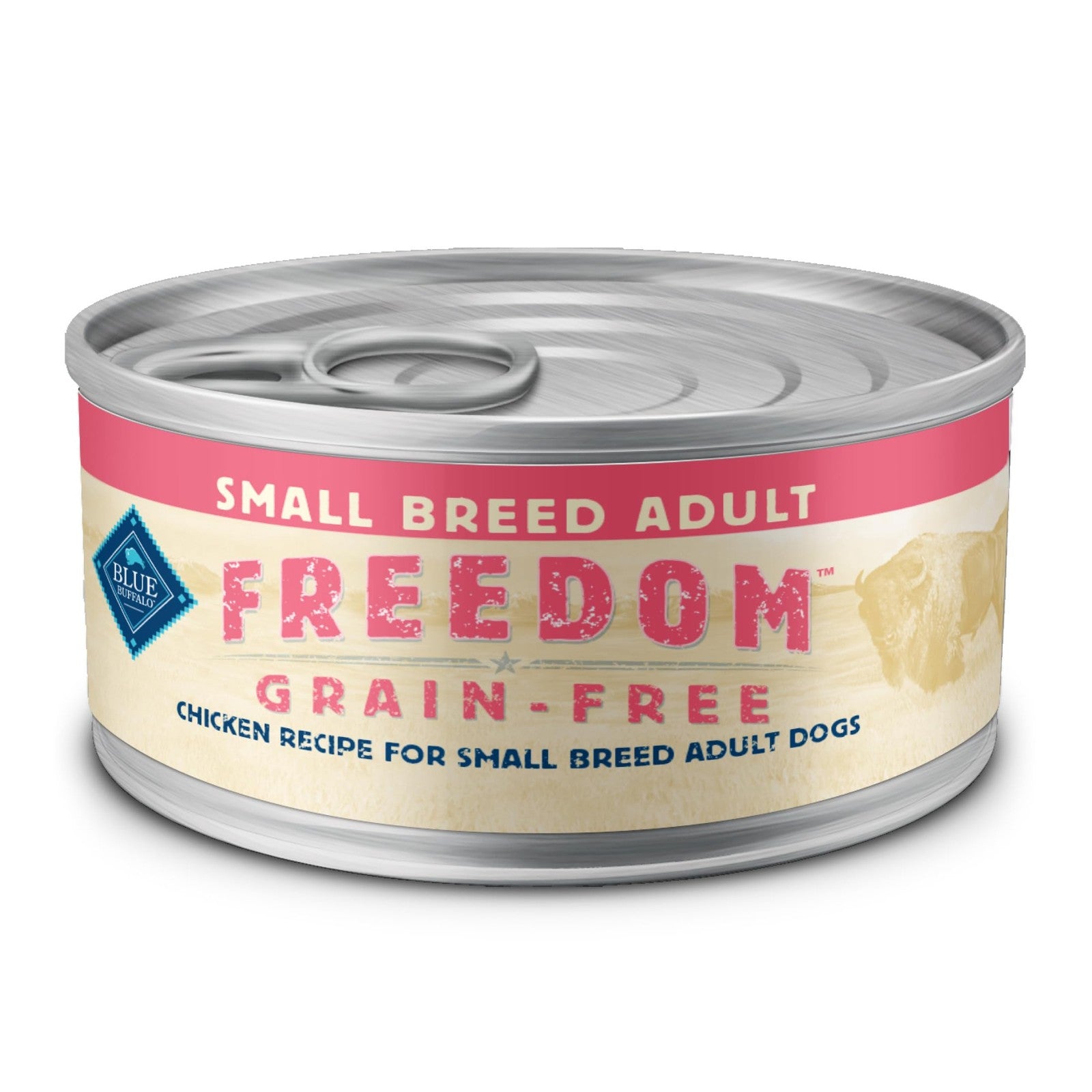 Blue Buffalo Freedom grain-free adult small breed wet dog food with chicken in a bowl, showcasing moist, natural dog food texture.