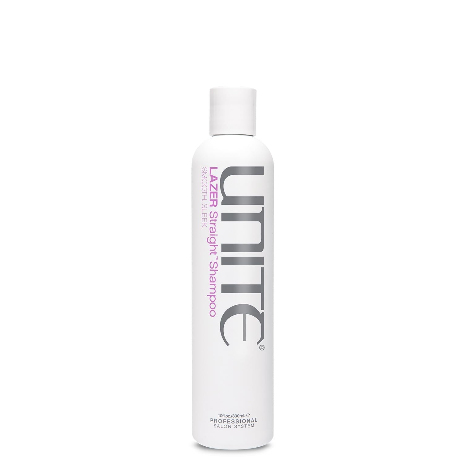 UNITE LAZER Straight Shampoo bottle, smoothing hair cleanser for frizz control and sleek, straight hair finish.