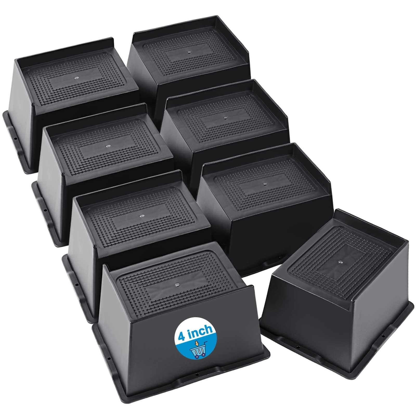 Black EGTTGIN 4-inch heavy-duty bed risers lifting furniture with 6000 lbs support for sturdy elevation and stability.