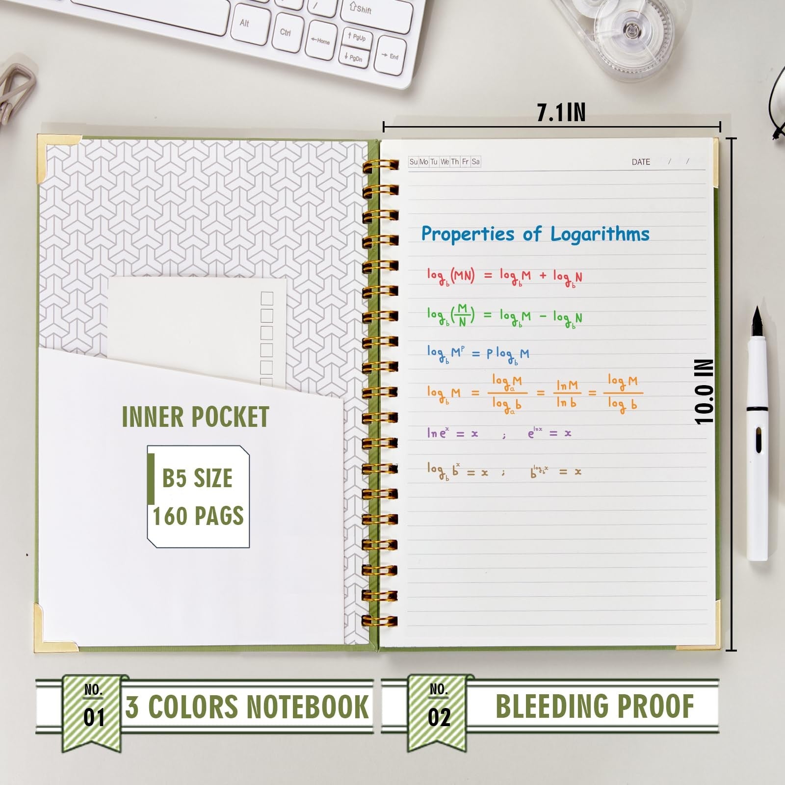 OWSC lined spiral notebook with thick 110 GSM paper, 480 pages, B5 size, suitable for college or note-taking.