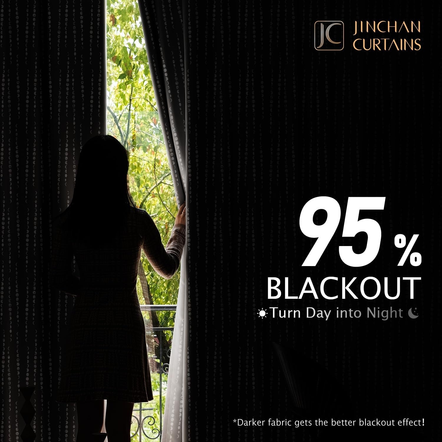 jinchan blackout bedroom curtains with moon phase bohemian print, 90-inch length, 2 panels for stylish sleep privacy