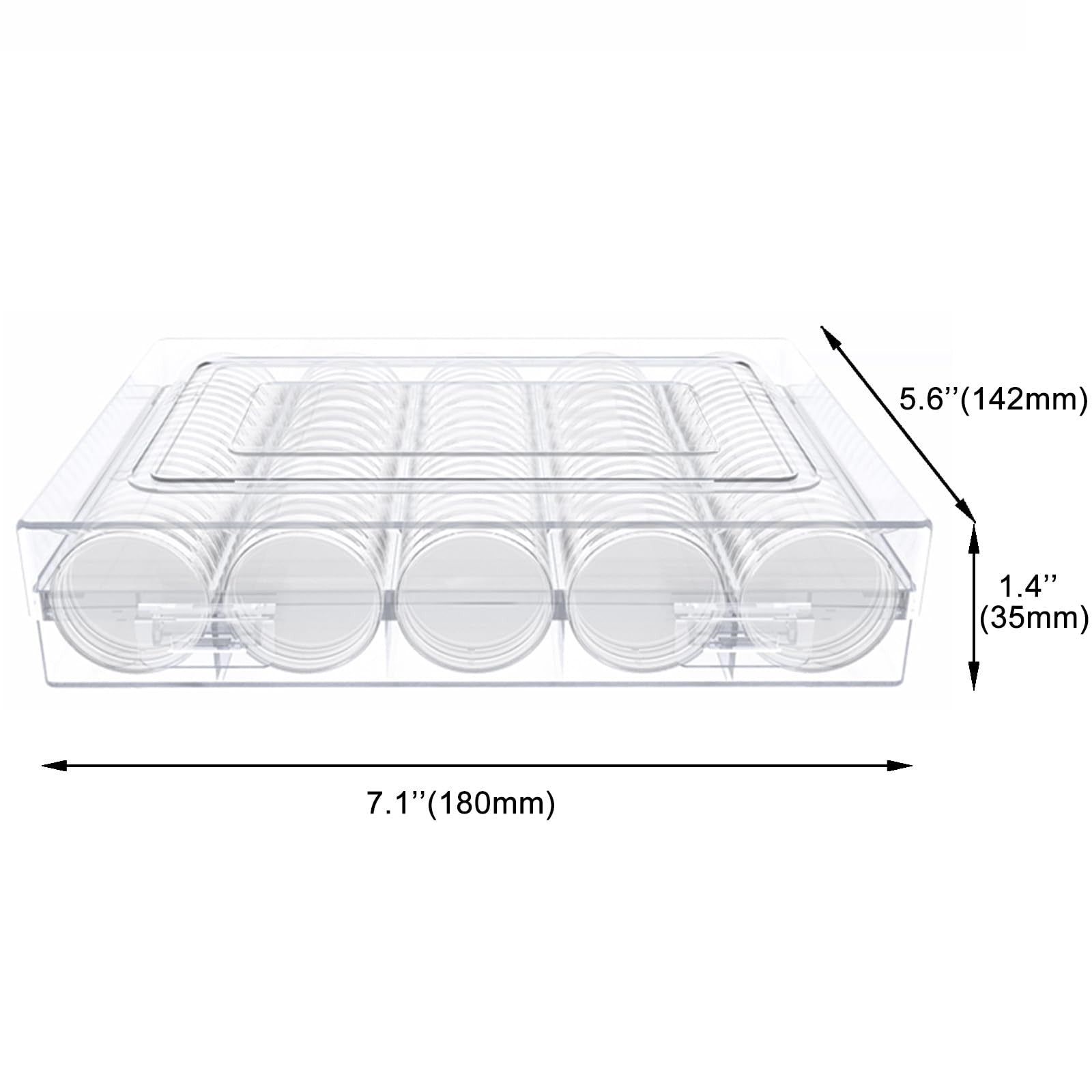 EnoYoo 240-piece coin capsules holder with foam gasket and plastic storage organizer for 30mm coins, compact and organized.