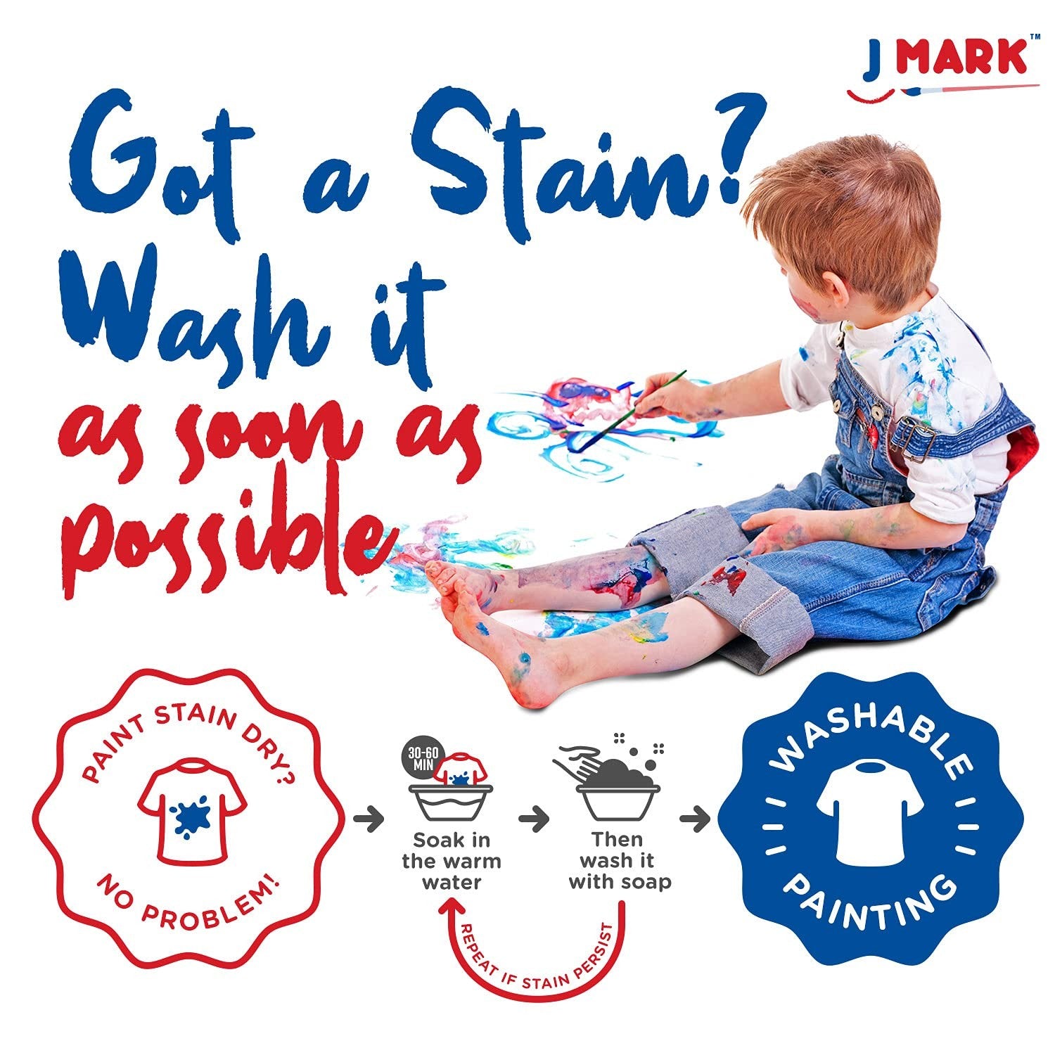 J MARK toddler painting set with 32 colorful paints, spill-resistant cups, and brushes for young children’s art activities.