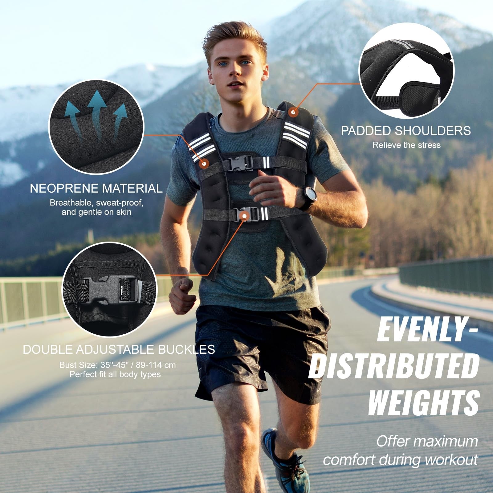 VEVOR 20 lb weighted vest with adjustable straps and reflective stripe, designed for fitness and training.