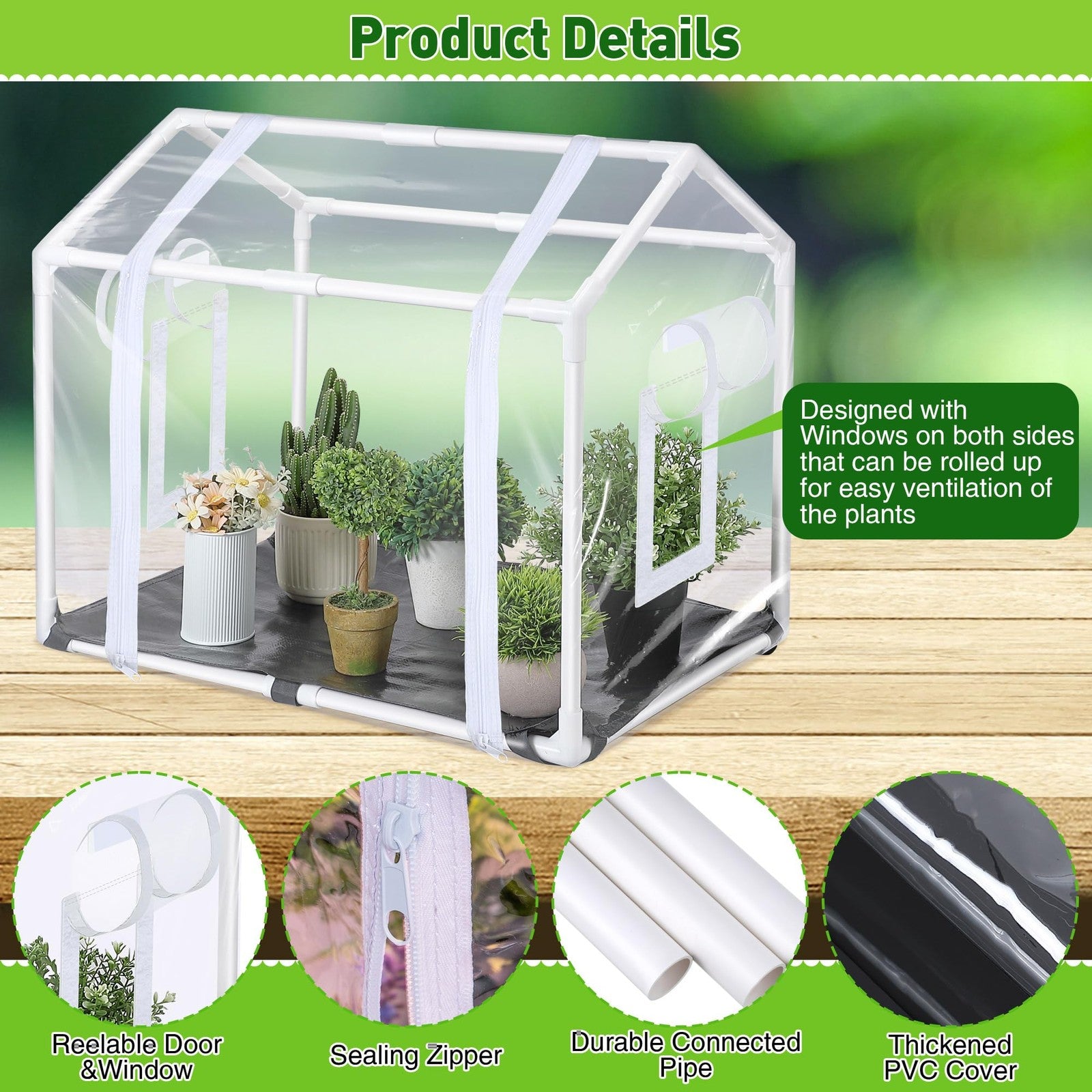 Meonum Mini Greenhouse with Potting Mat for indoor plants, portable and heavy-duty for gardening and plant propagation.