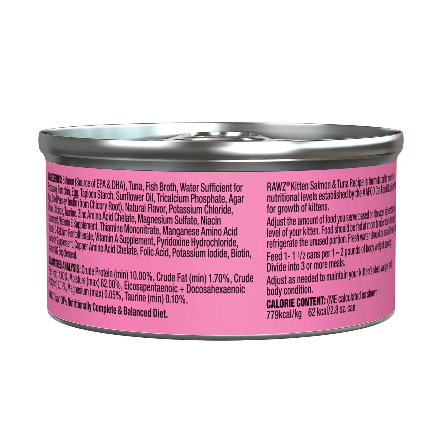 Canned RAWZ Natural Pate Kitten Wet Food with real meat, showcasing the minimally processed, high-quality kitten cat food.