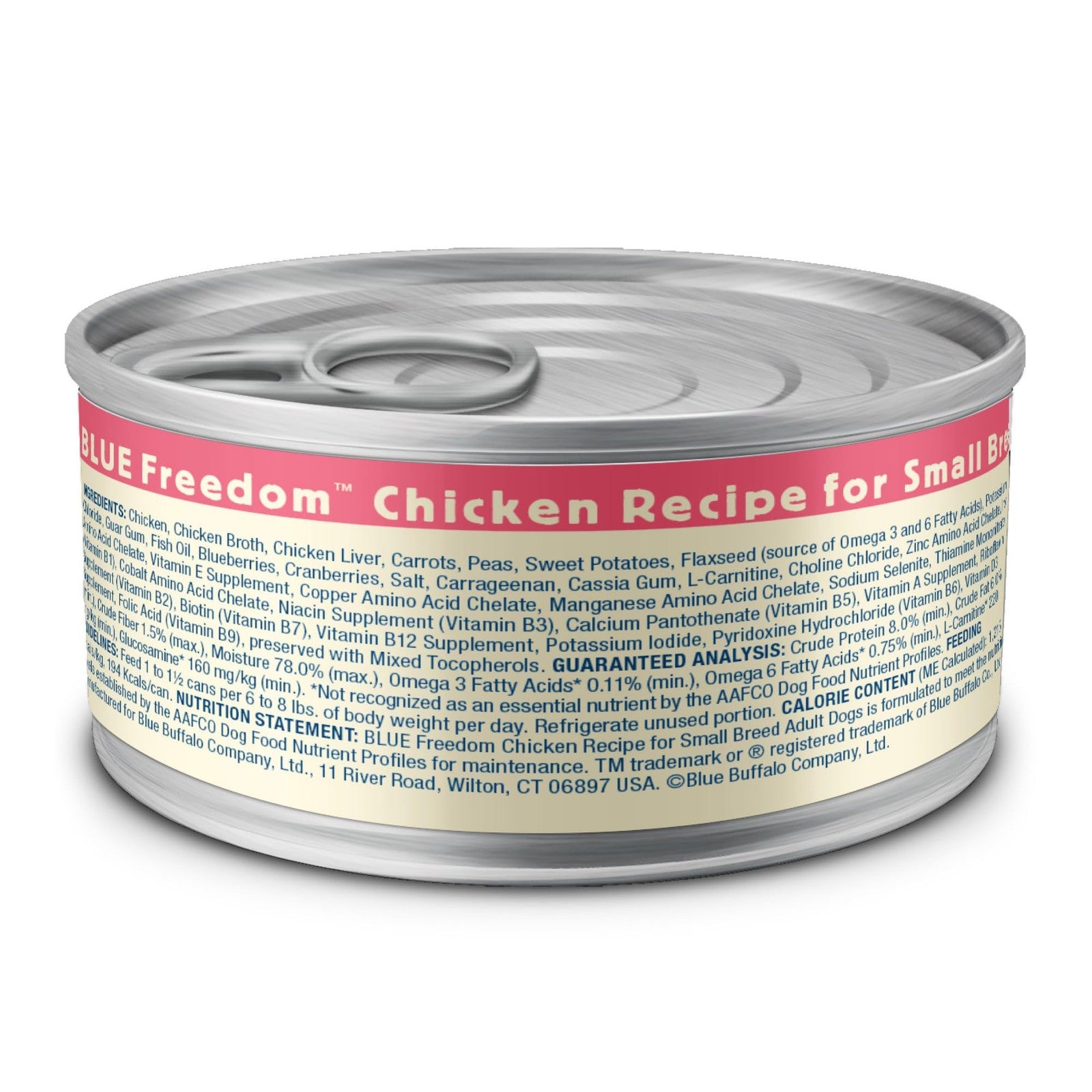 Blue Buffalo Freedom grain-free adult small breed wet dog food with chicken in a bowl.