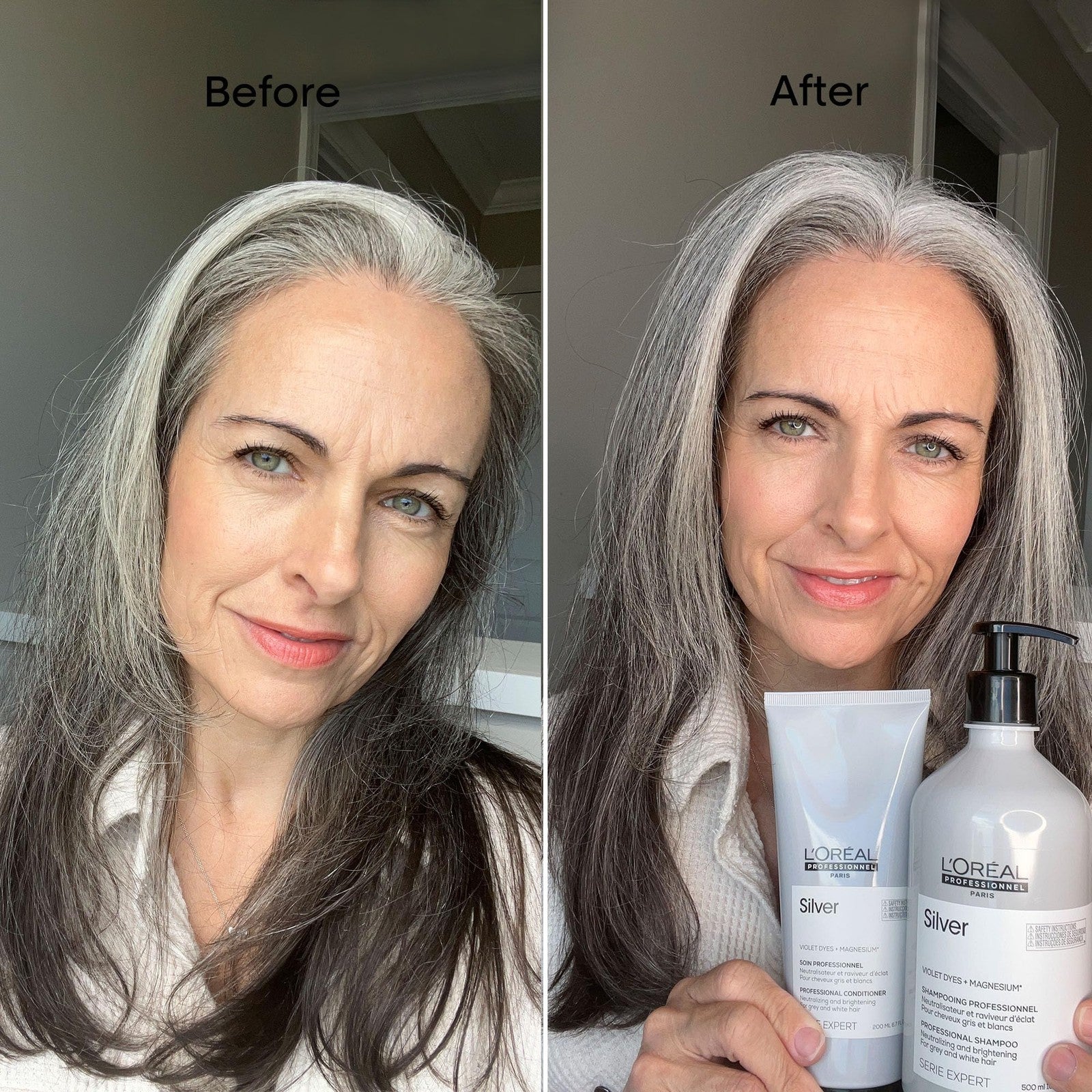L'Oréal Professionnel Paris Color Depositing Purple Shampoo bottle with purple liquid for neutralizing yellow tones in hair
