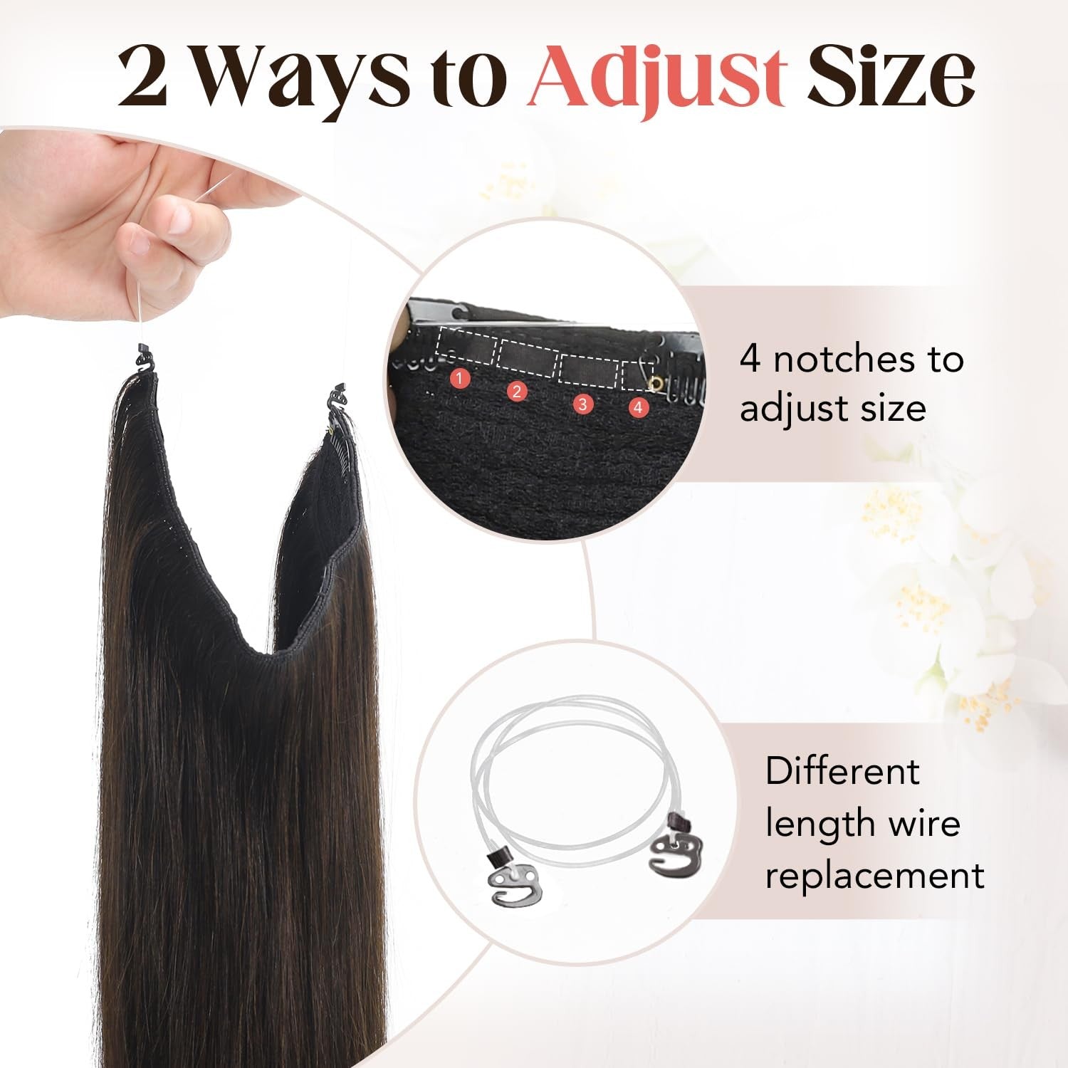 XDhair Invisible Wire Hair Extensions in natural black, 70g, real human hair with seamless, lightweight design.