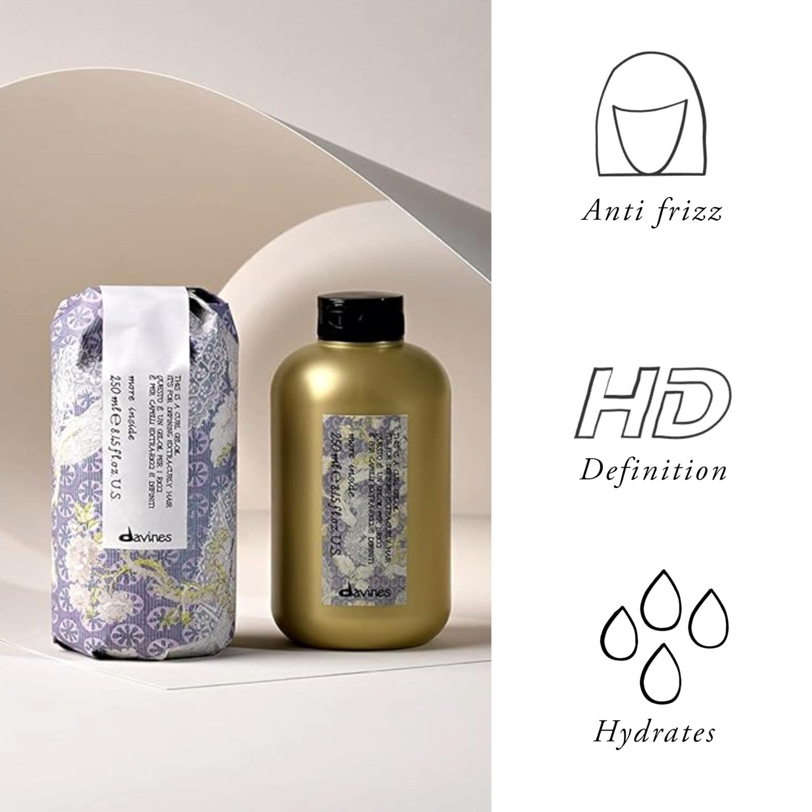 Davines This is a Curl Gel Oil bottle with a pump, designed for curly hair, on a white background.