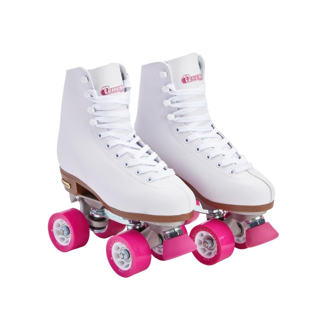 Chicago Skates Premium White Quad Roller Skates for girls and women, featuring classic white design and adjustable laces for beginners.