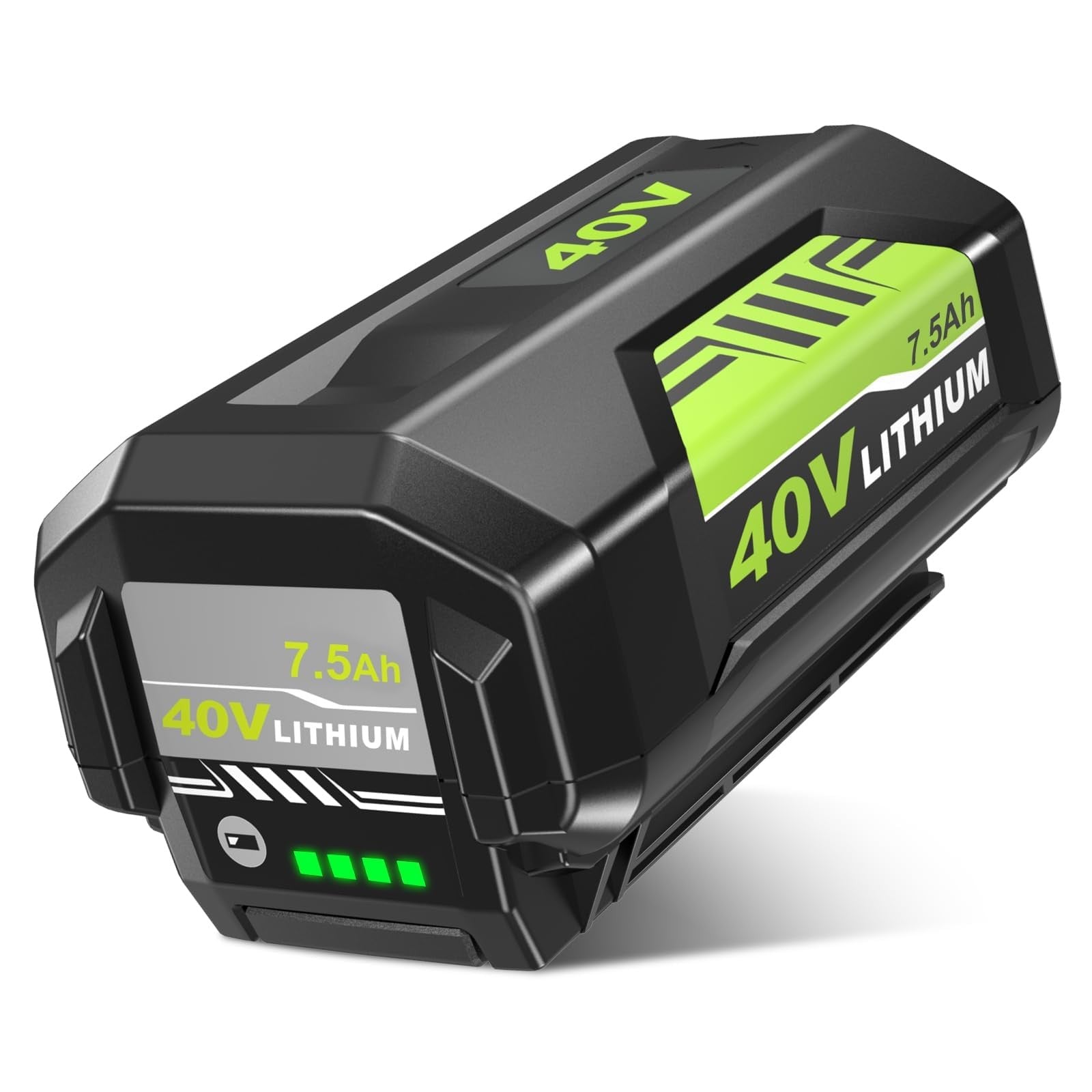 Munikind 40V 7500mAh lithium replacement battery for Ryobi power tools, showing the black battery with brand logo and connectors.