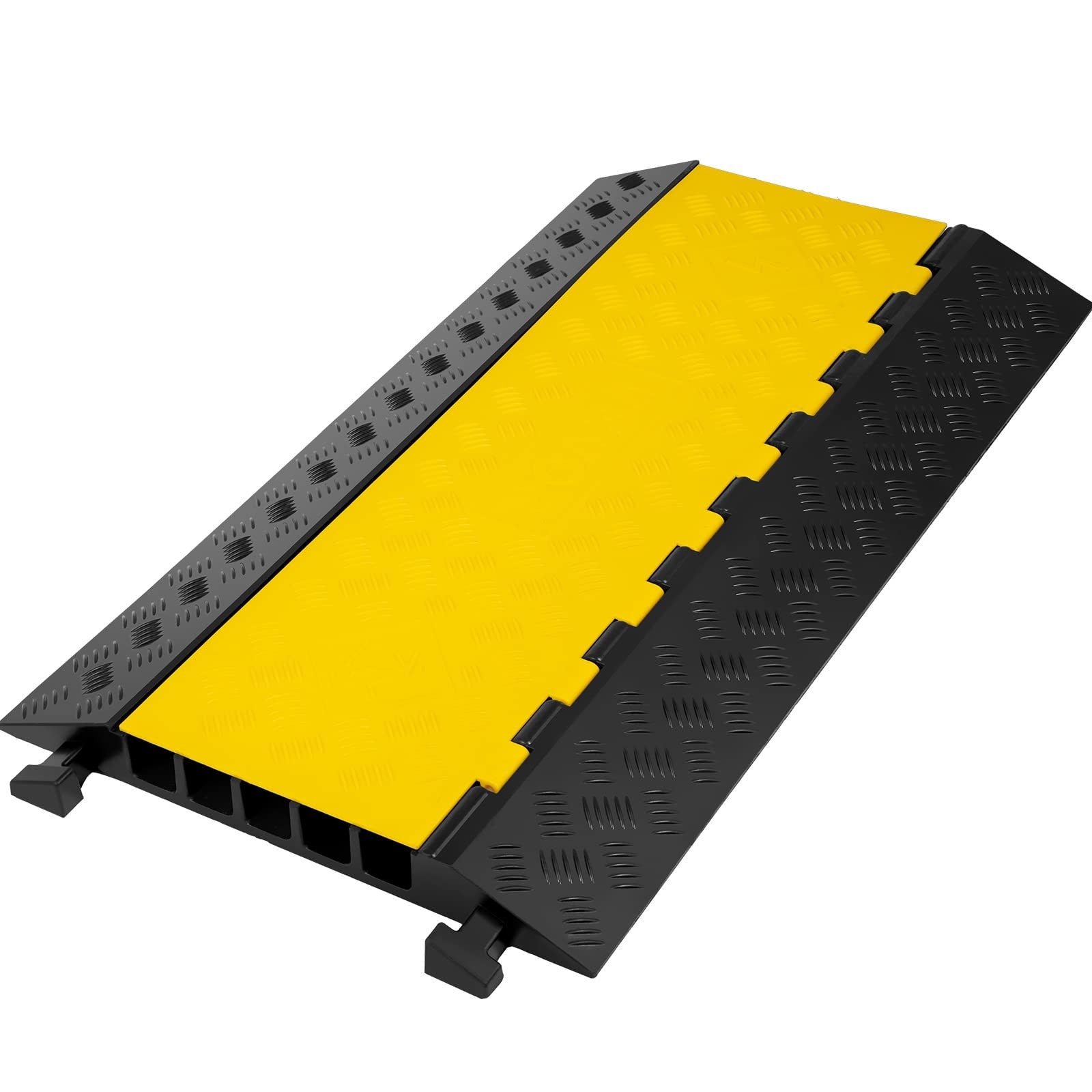 Happybuy 5-channel rubber cable protector ramp with heavy-duty construction, designed for safe cable management on roads and walkways.