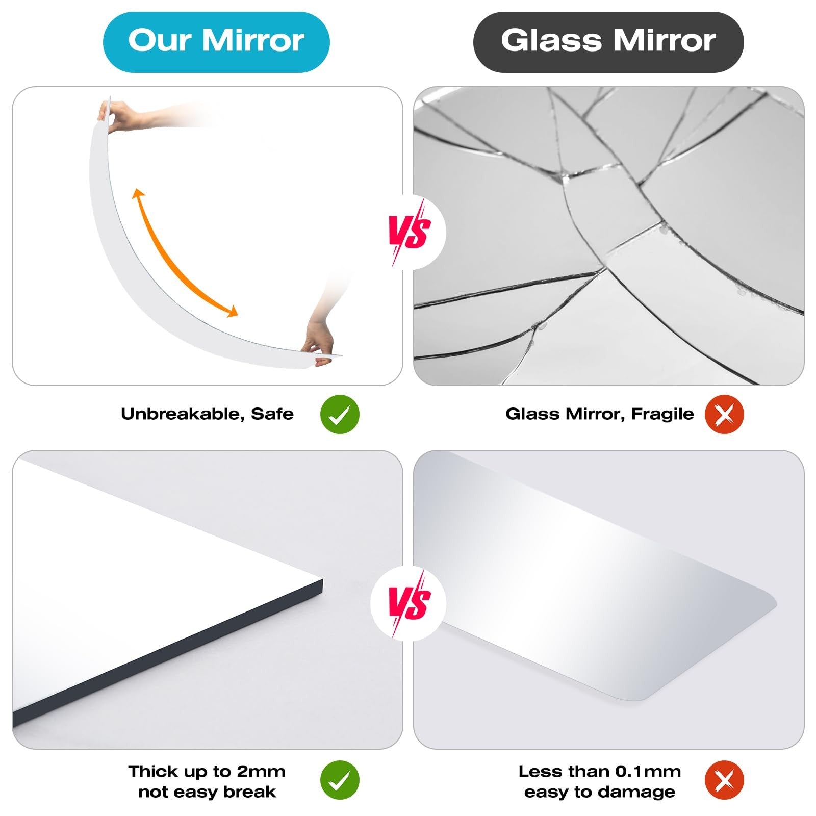 Acrylic shatterproof wall-mounted full-length fitness mirror by DEHWFT, showcasing a sleek, large reflective surface for exercise spaces.